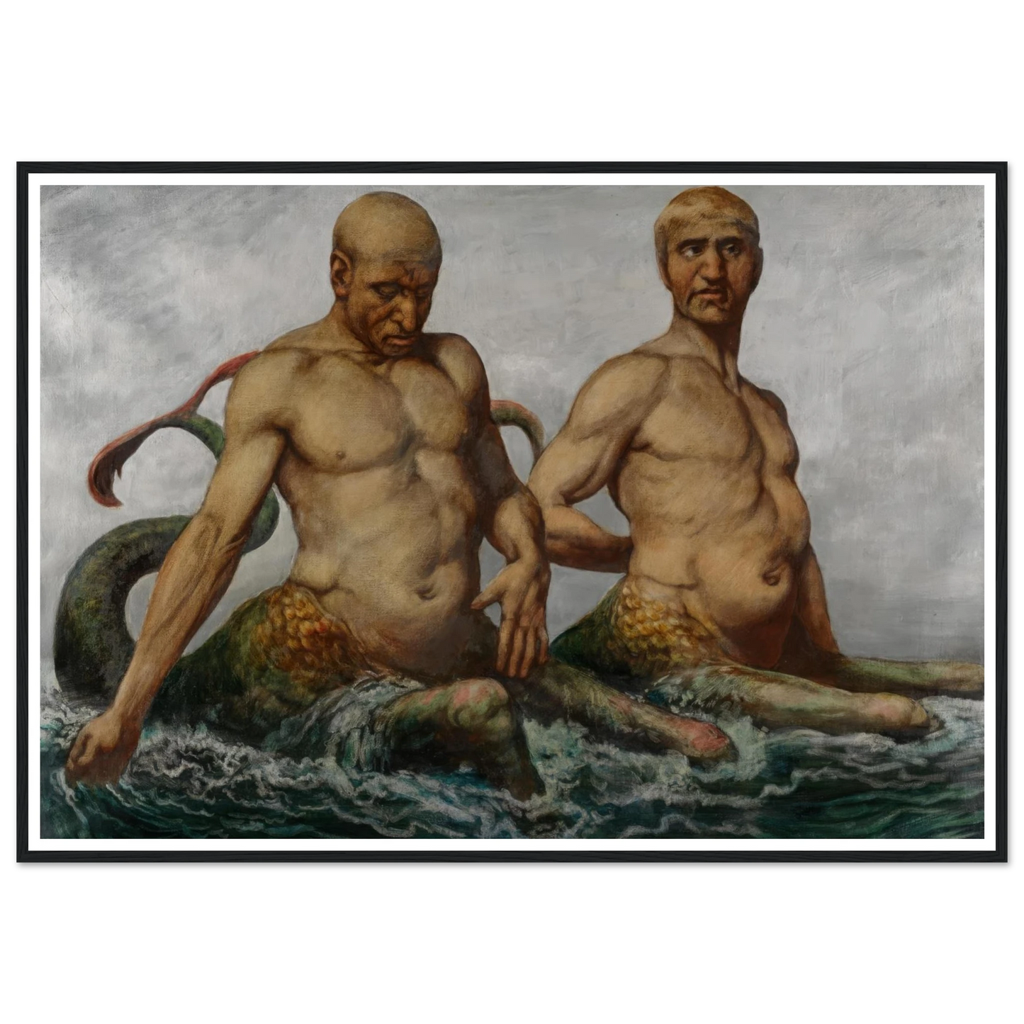 Meermänner (1900) Art Print | Hans Thoma - Framed Poster - 30x40 cm / 12x16″ - Black frame