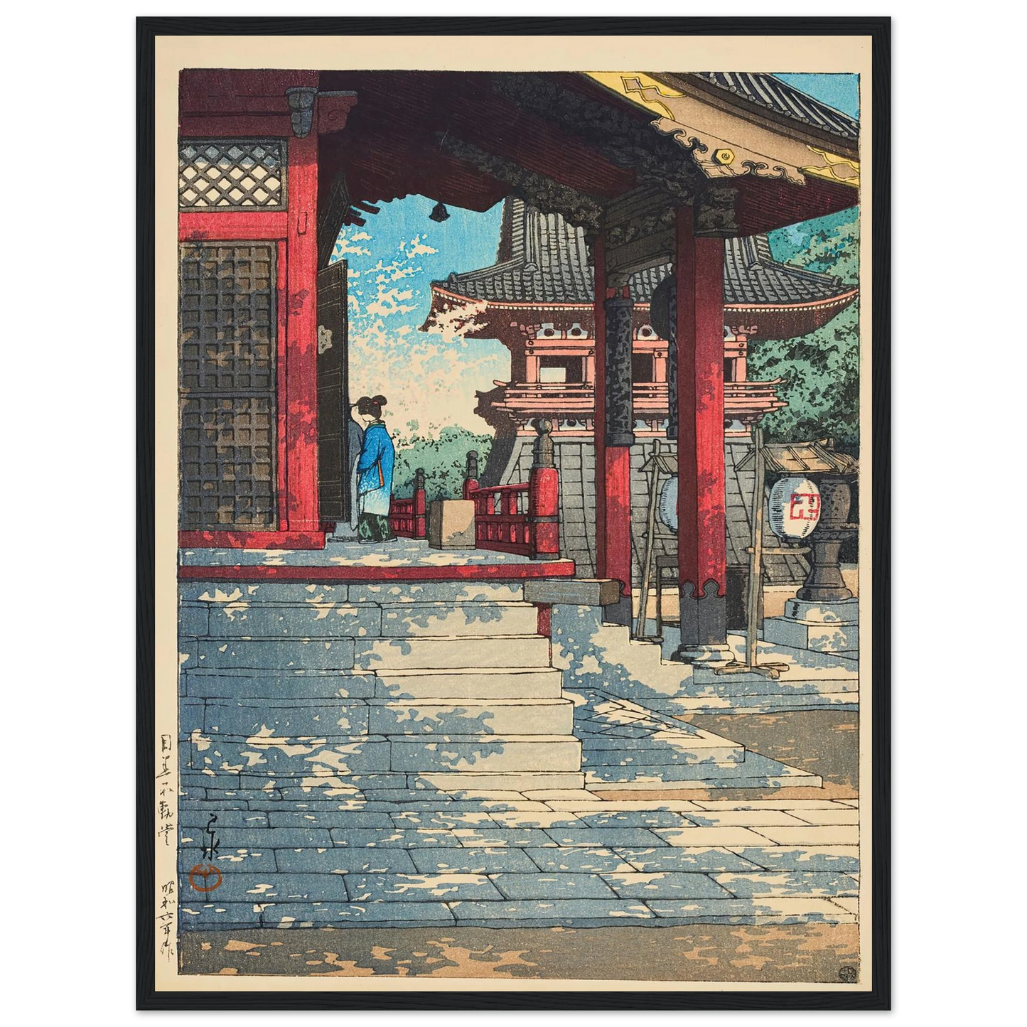 Meguro Fudodo (Fudo Hall in Meguro) (1931) Art Print | Kawase Hasui - Framed Poster - 30x40 cm / 12x16″ - Black frame