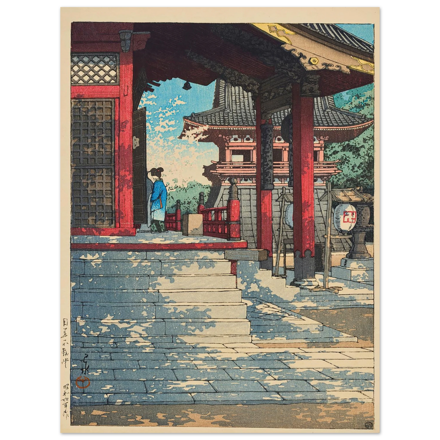 Meguro Fudodo (Fudo Hall in Meguro) (1931) Art Print | Kawase Hasui - Framed Poster - 30x40 cm / 12x16″ - Black frame