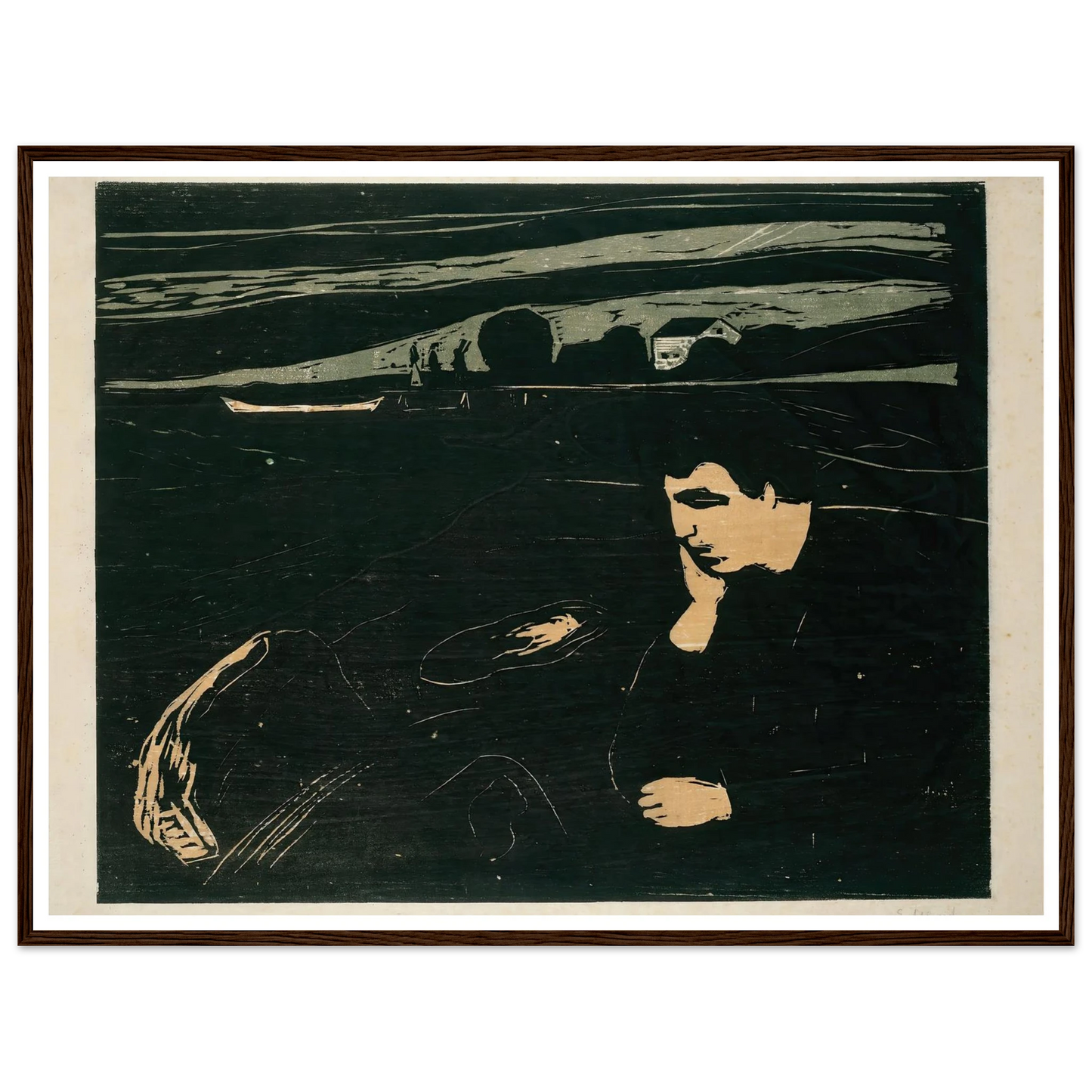 Melancholy III (1915–1917) Art Print | Edvard Munch - Framed Poster - 30x40 cm / 12x16″ - Black frame