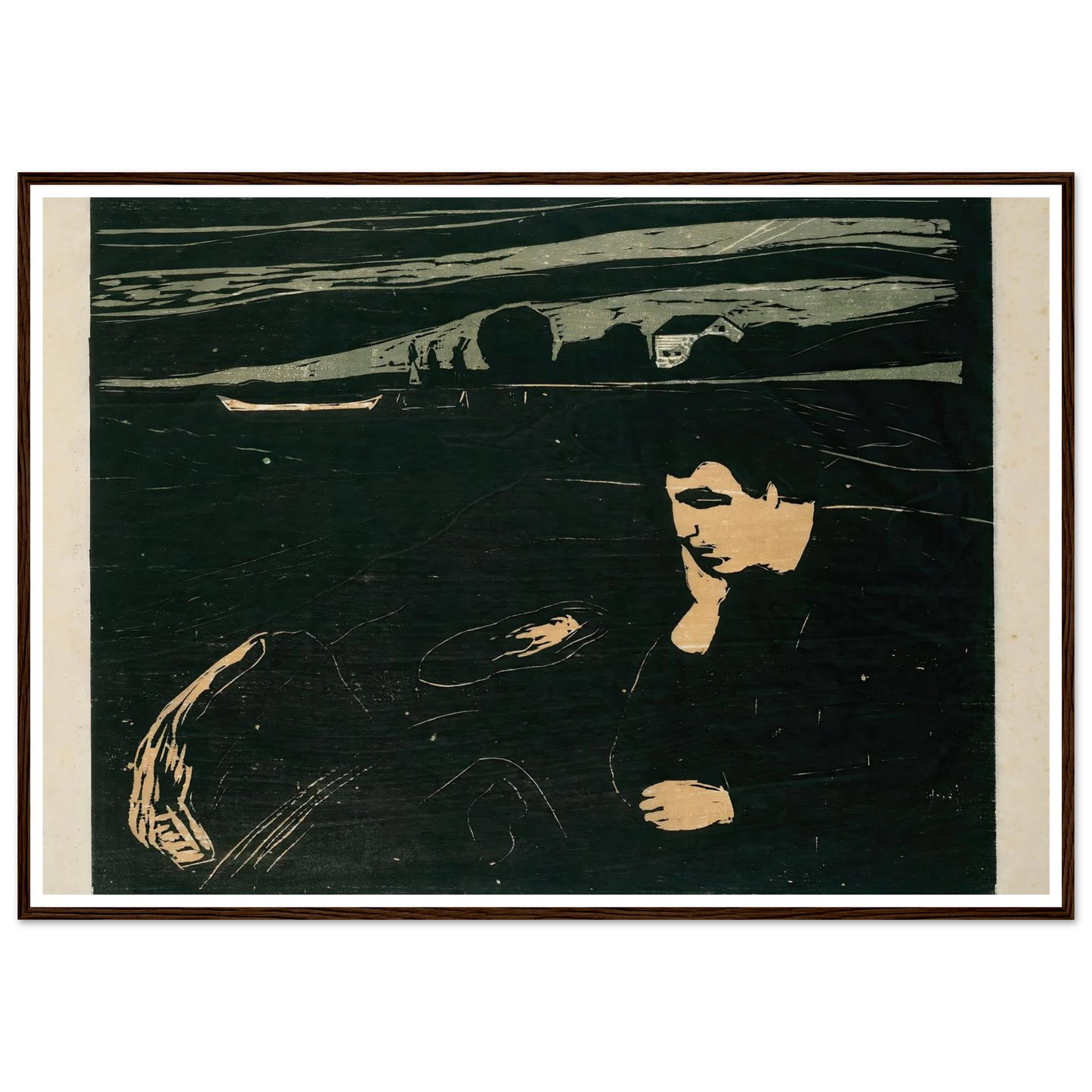 Melancholy III (1915–1917) Art Print | Edvard Munch - Framed Poster - 30x40 cm / 12x16″ - Black frame