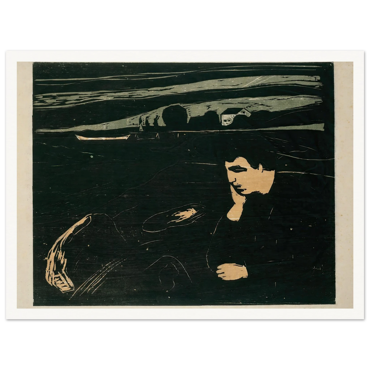 Melancholy III (1915–1917) Art Print | Edvard Munch - Framed Poster - 30x40 cm / 12x16″ - Black frame