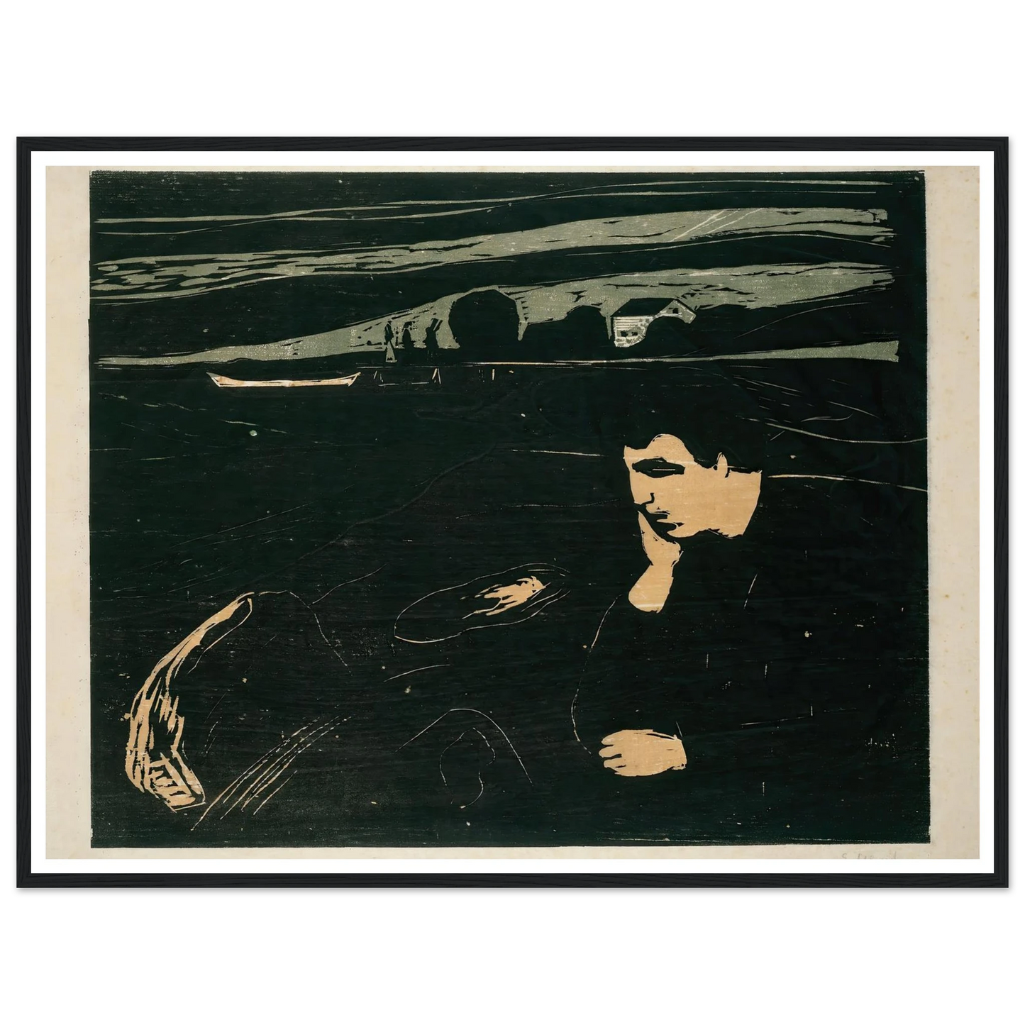 Melancholy III (1915–1917) Art Print | Edvard Munch - Framed Poster - 30x40 cm / 12x16″ - Black frame