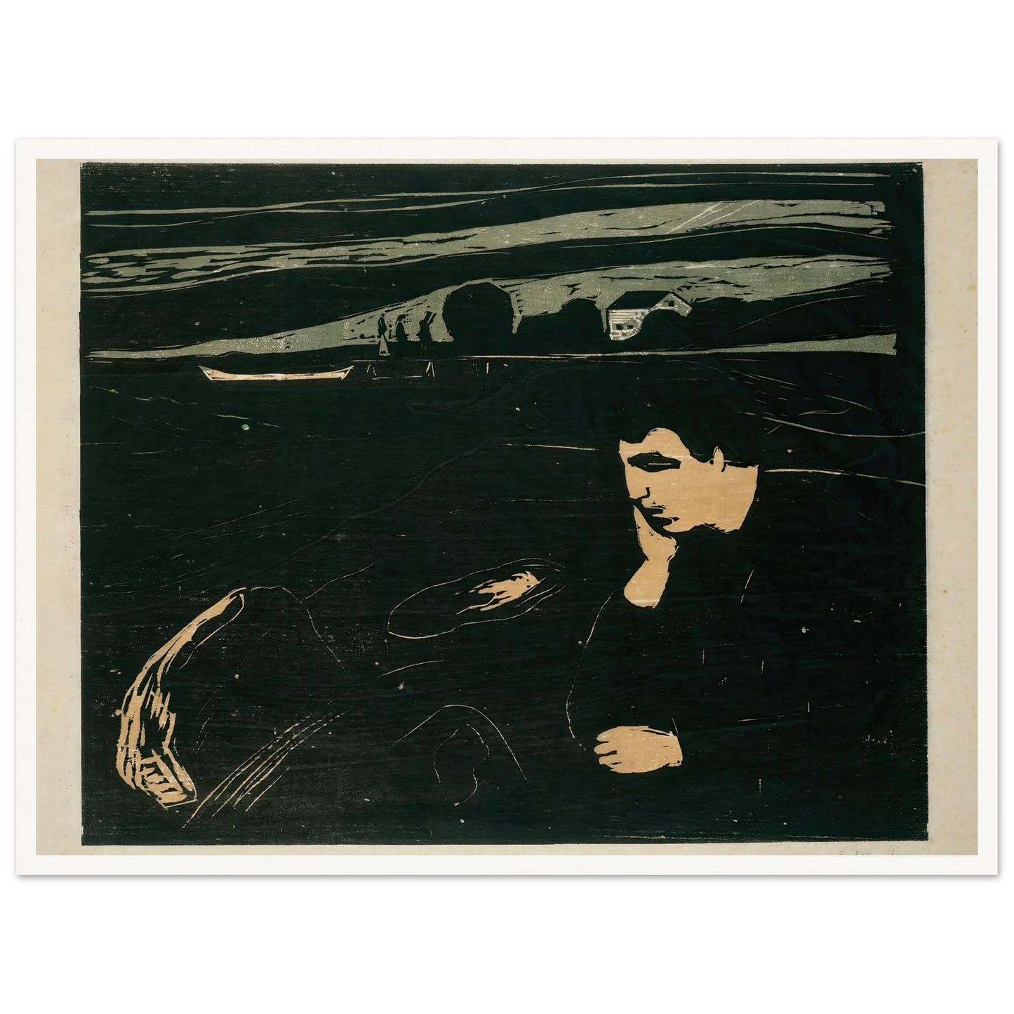 Melancholy III (1915–1917) Art Print | Edvard Munch - Framed Poster - 30x40 cm / 12x16″ - Black frame