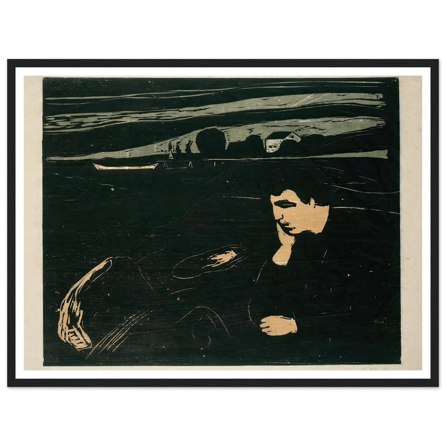 Melancholy III (1915–1917) Art Print | Edvard Munch - Framed Poster - 30x40 cm / 12x16″ - Black frame
