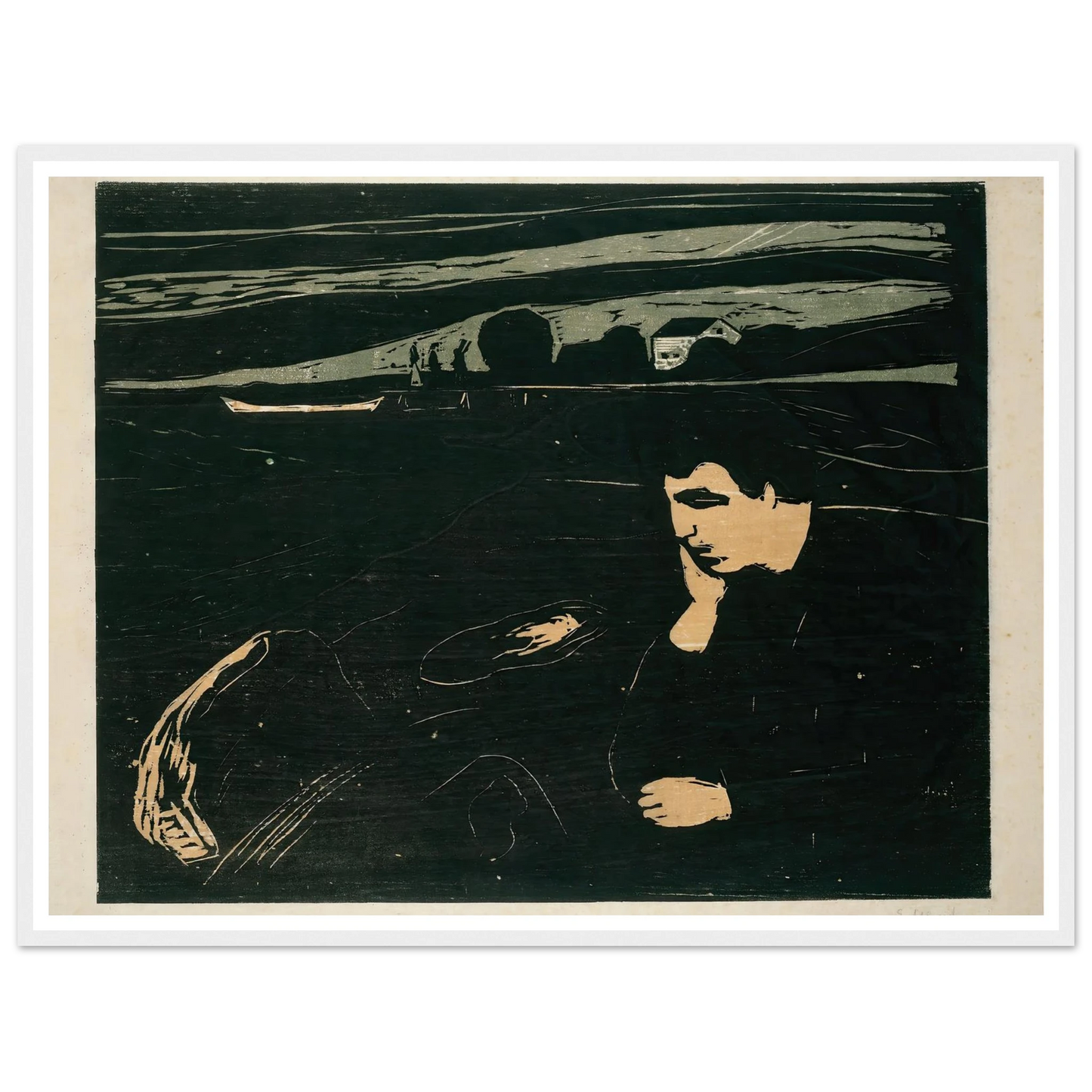 Melancholy III (1915–1917) Art Print | Edvard Munch - Framed Poster - 30x40 cm / 12x16″ - Black frame