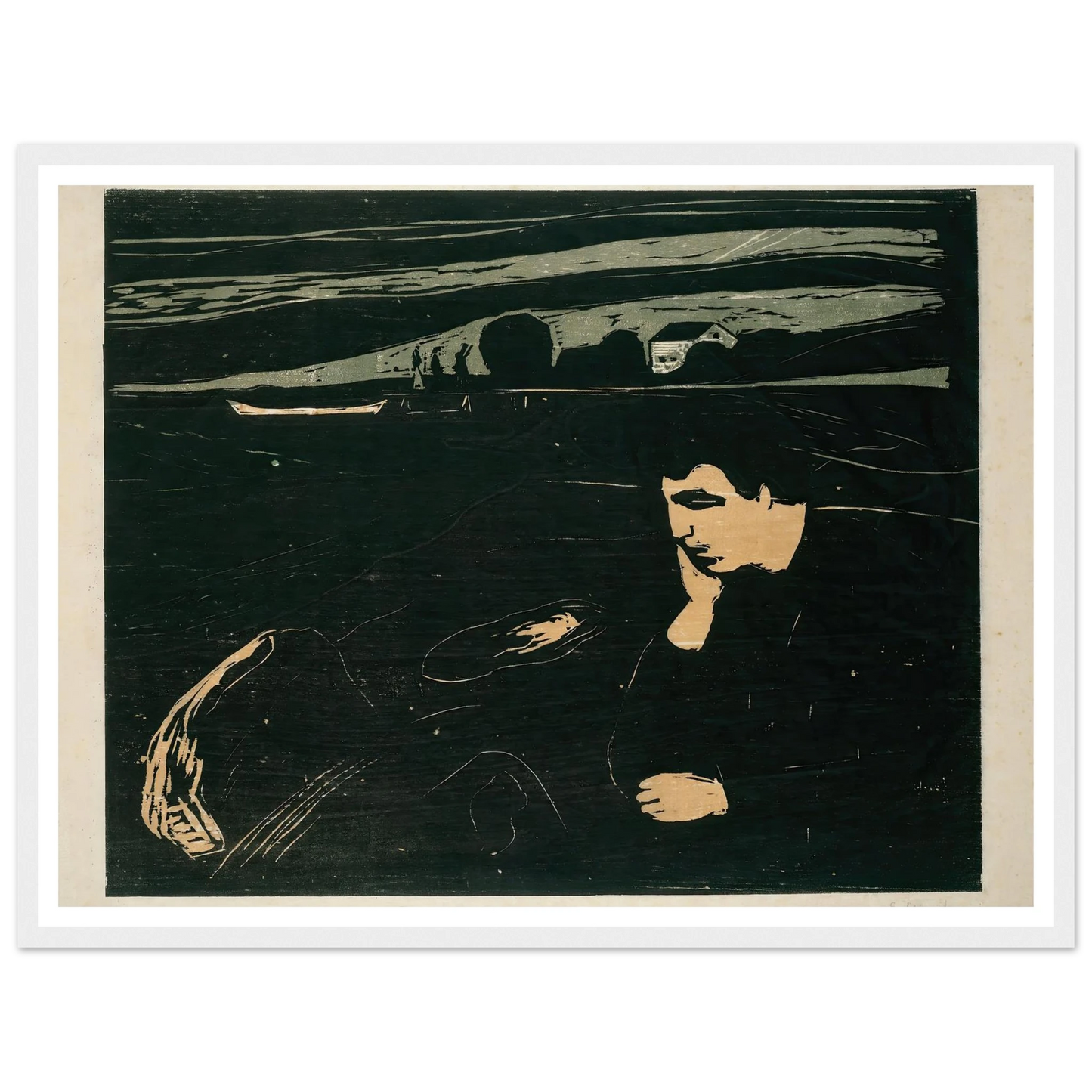 Melancholy III (1915–1917) Art Print | Edvard Munch - Framed Poster - 30x40 cm / 12x16″ - Black frame