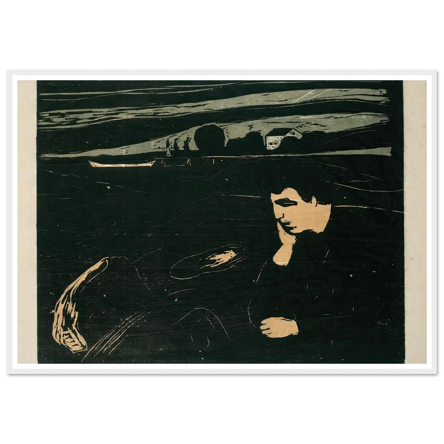 Melancholy III (1915–1917) Art Print | Edvard Munch - Framed Poster - 30x40 cm / 12x16″ - Black frame