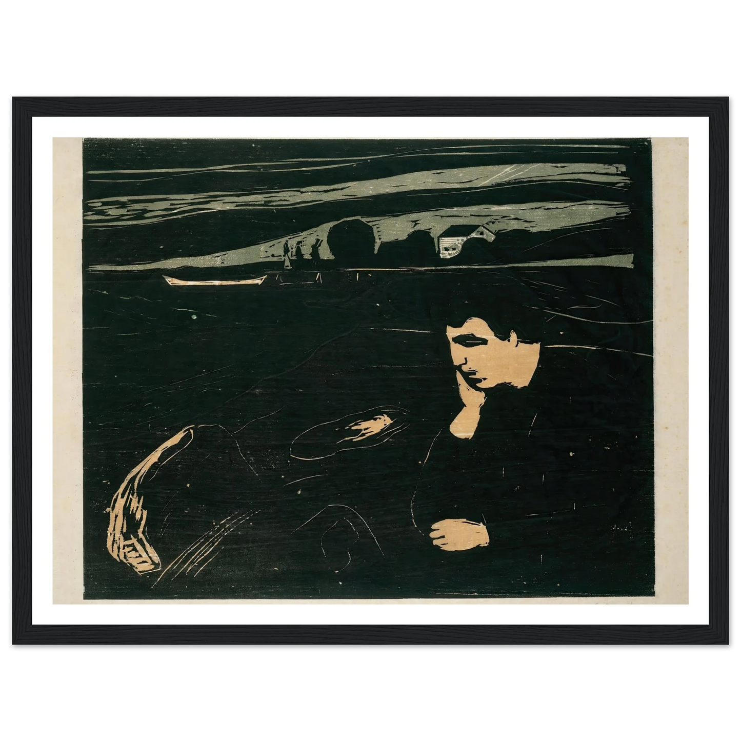 Melancholy III (1915–1917) Art Print | Edvard Munch - Framed Poster - 30x40 cm / 12x16″ - Black frame