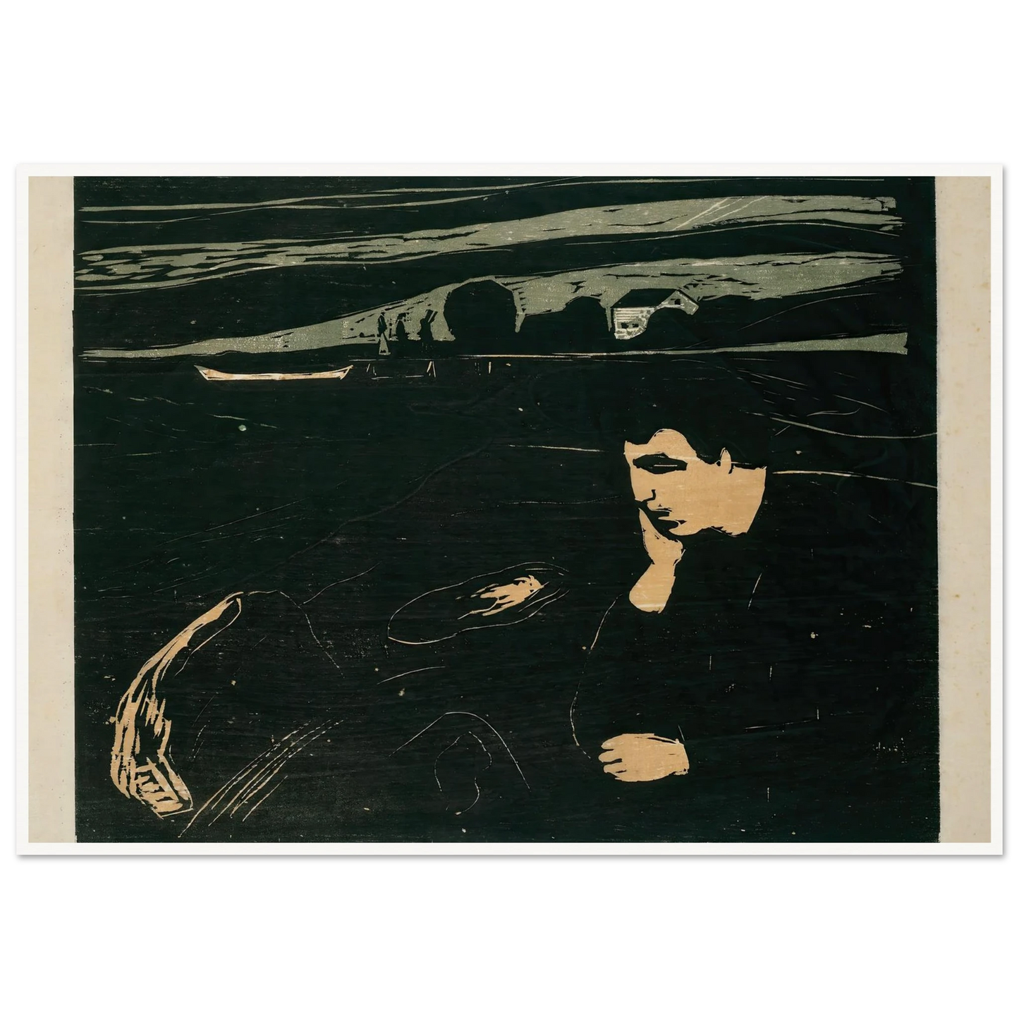 Melancholy III (1915–1917) Art Print | Edvard Munch - Framed Poster - 30x40 cm / 12x16″ - Black frame