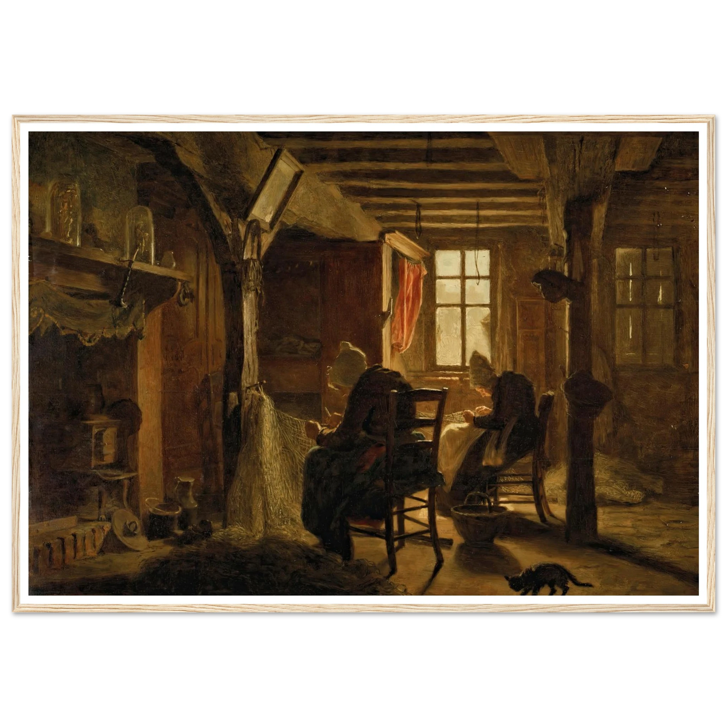 Mending the Nets Art Print | Jozef Israels - Framed Poster - 30x40 cm / 12x16″ - Black frame