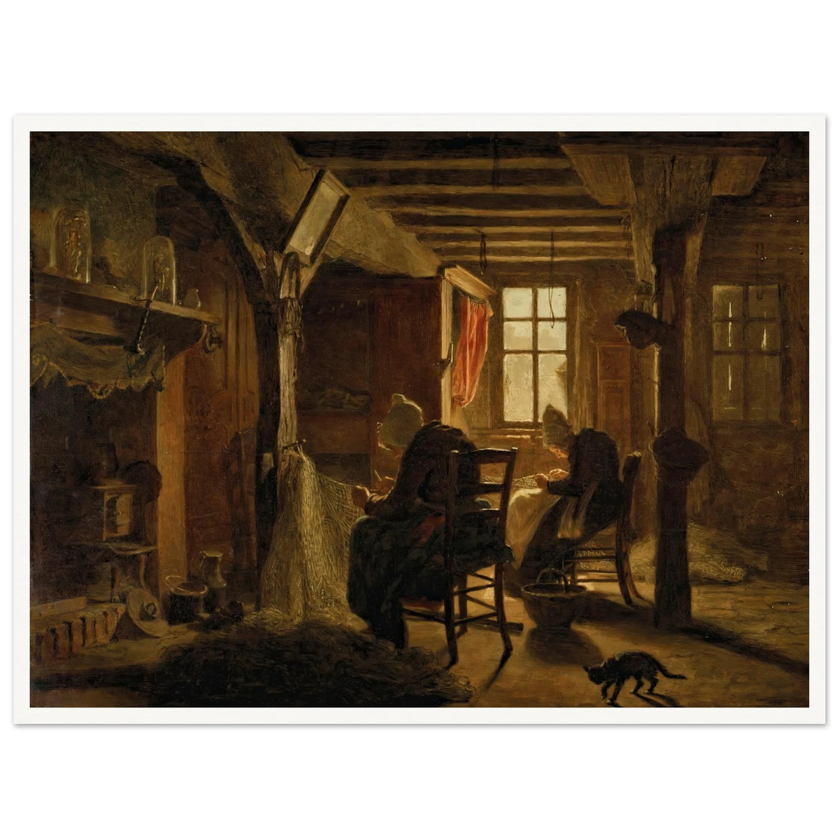 Mending the Nets Art Print | Jozef Israels - Framed Poster - 30x40 cm / 12x16″ - Black frame
