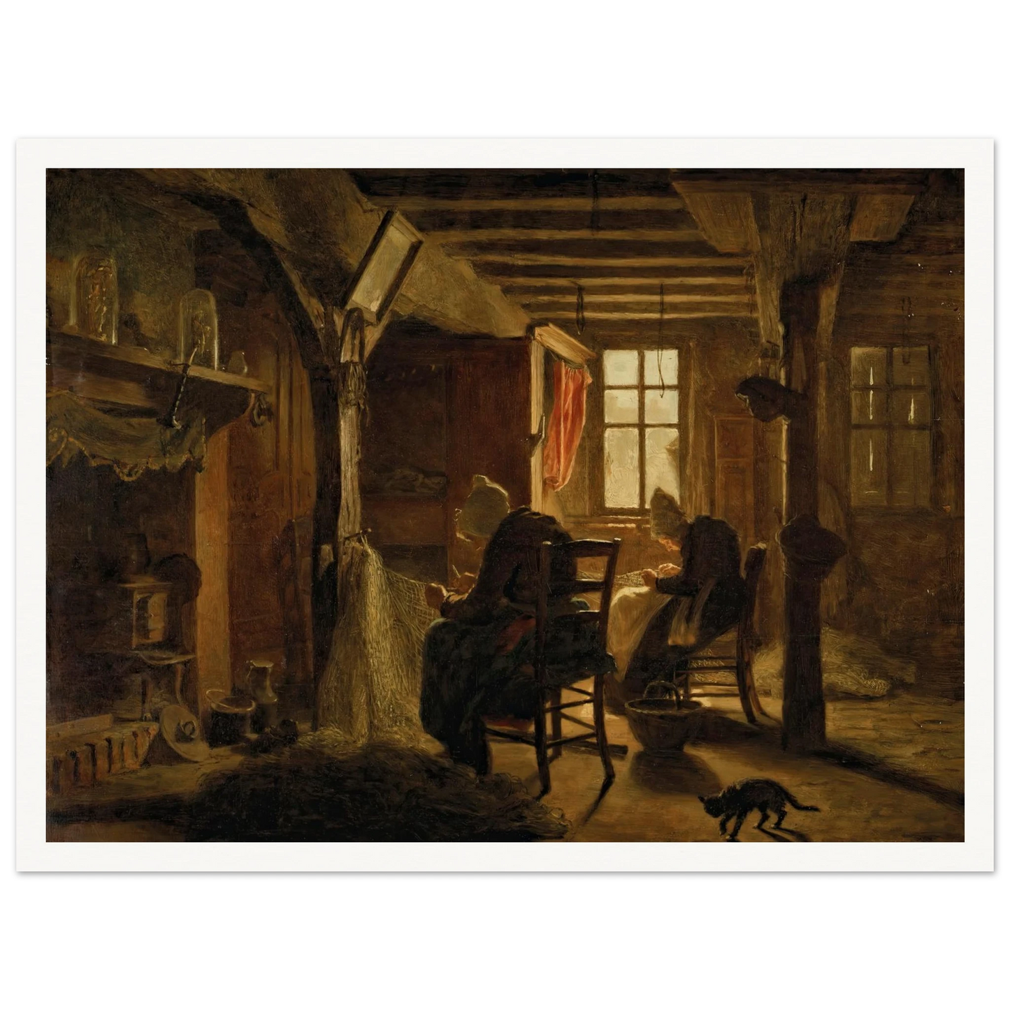 Mending the Nets Art Print | Jozef Israels - Framed Poster - 30x40 cm / 12x16″ - Black frame