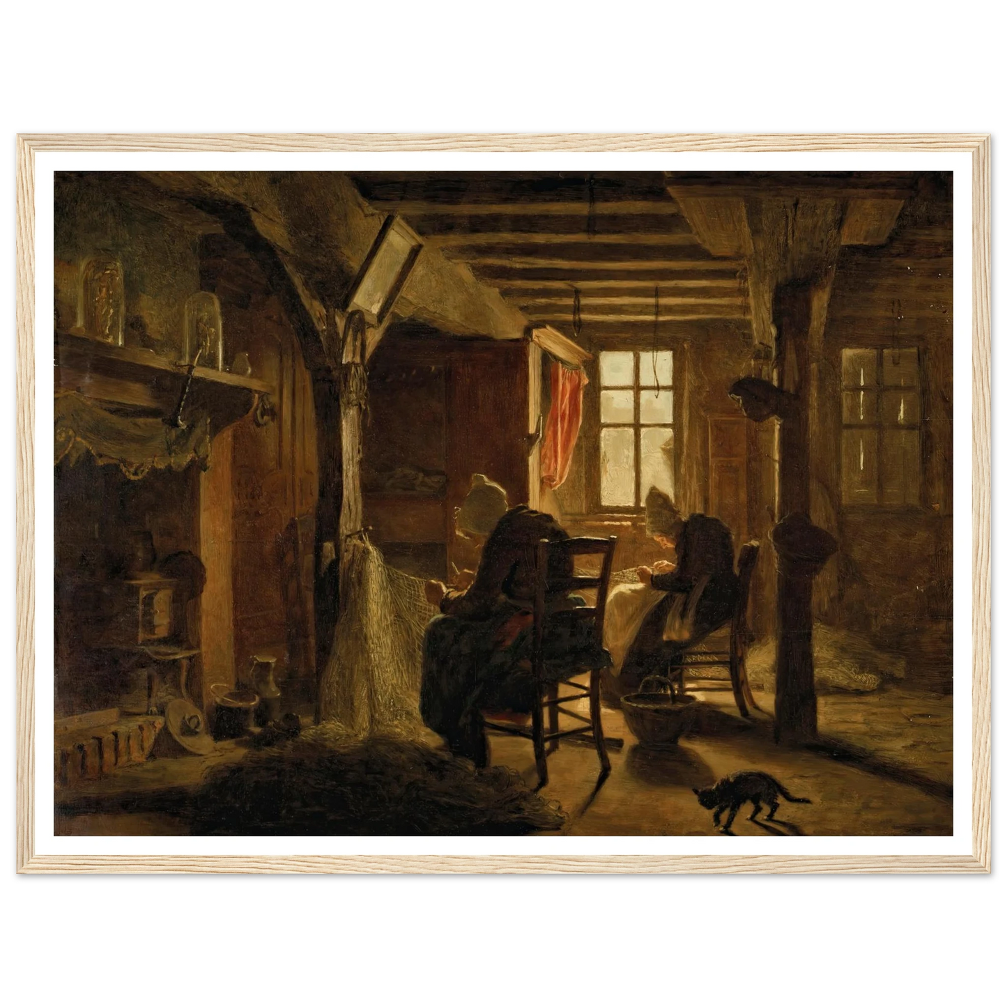 Mending the Nets Art Print | Jozef Israels - Framed Poster - 30x40 cm / 12x16″ - Black frame