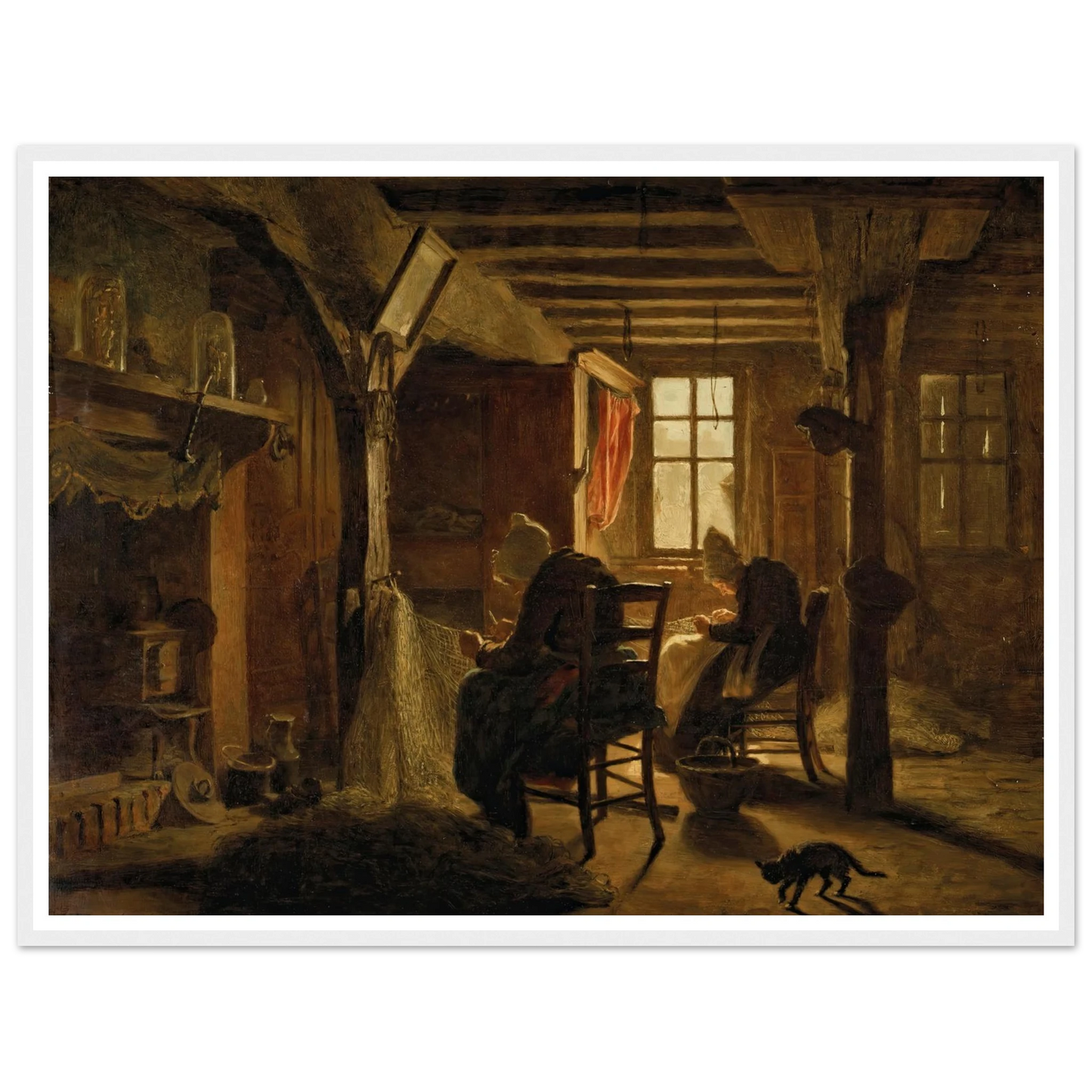 Mending the Nets Art Print | Jozef Israels - Framed Poster - 30x40 cm / 12x16″ - Black frame