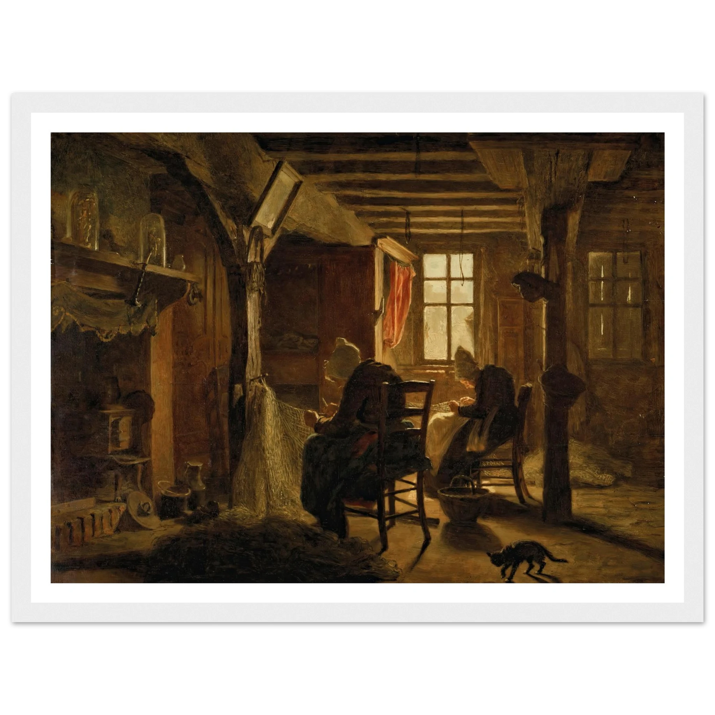 Mending the Nets Art Print | Jozef Israels - Framed Poster - 30x40 cm / 12x16″ - Black frame
