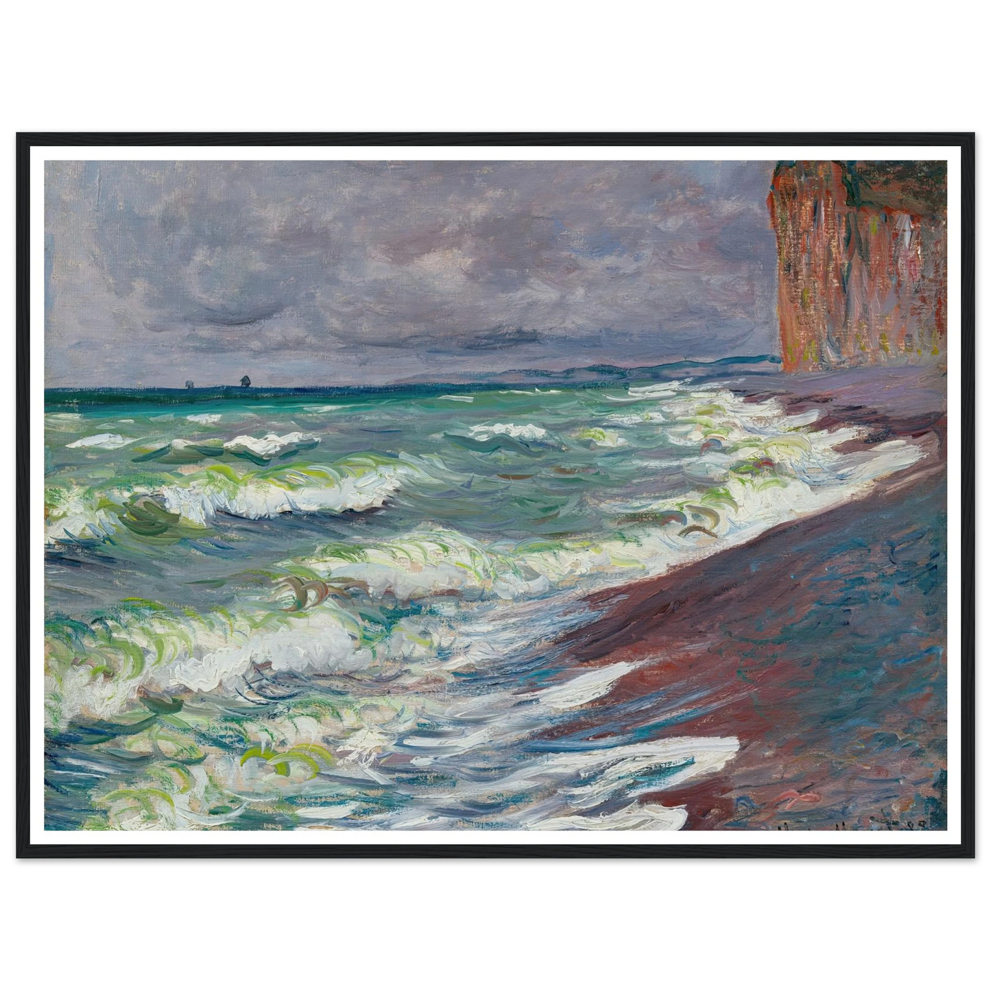 Mer agitée à Pourville (1882) Art Print | Claude Monet - Framed Poster - 30x40 cm / 12x16″ - Black frame