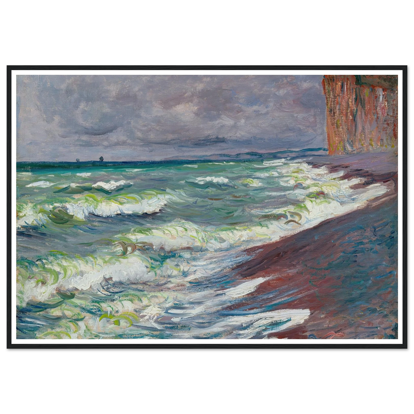 Mer agitée à Pourville (1882) Art Print | Claude Monet - Framed Poster - 30x40 cm / 12x16″ - Black frame