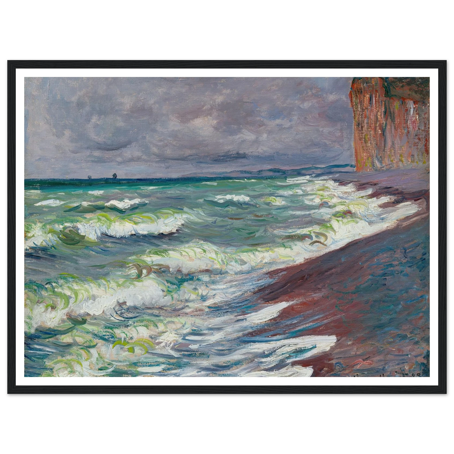 Mer agitée à Pourville (1882) Art Print | Claude Monet - Framed Poster - 30x40 cm / 12x16″ - Black frame