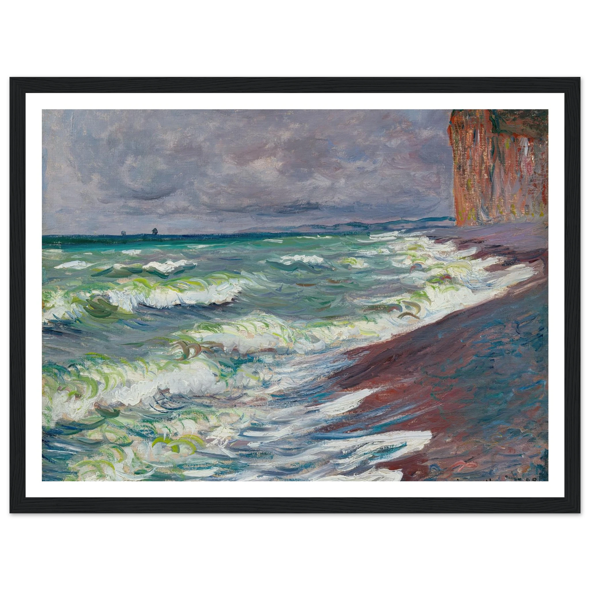 Mer agitée à Pourville (1882) Art Print | Claude Monet - Framed Poster - 30x40 cm / 12x16″ - Black frame