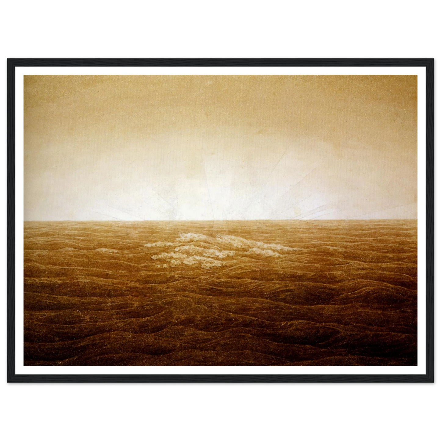 Mer au lever du soleil sépia (1827) Art Print | Caspar David Friedrich - Framed Poster - 30x40 cm / 12x16″ - Black frame