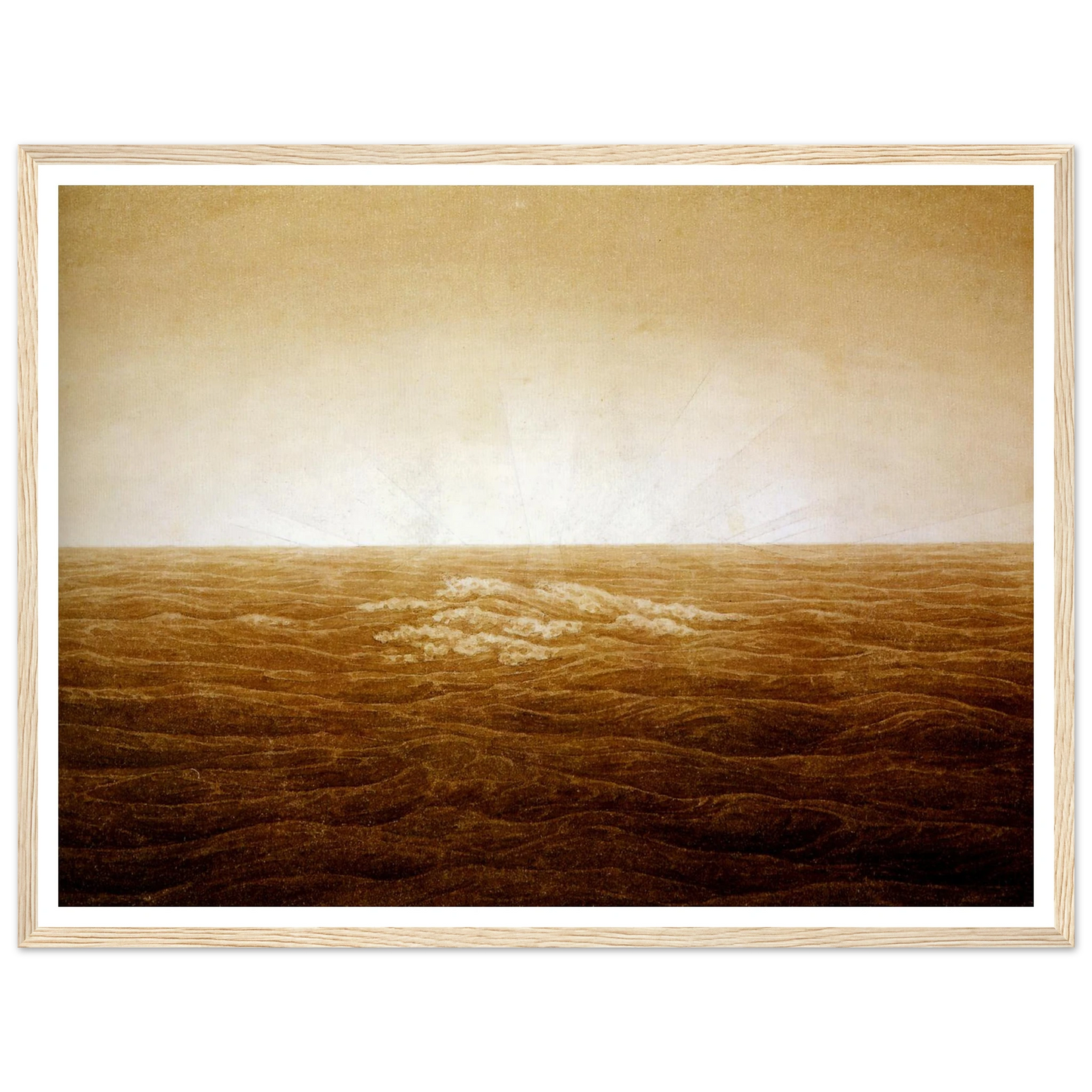 Mer au lever du soleil sépia (1827) Art Print | Caspar David Friedrich - Framed Poster - 30x40 cm / 12x16″ - Black frame