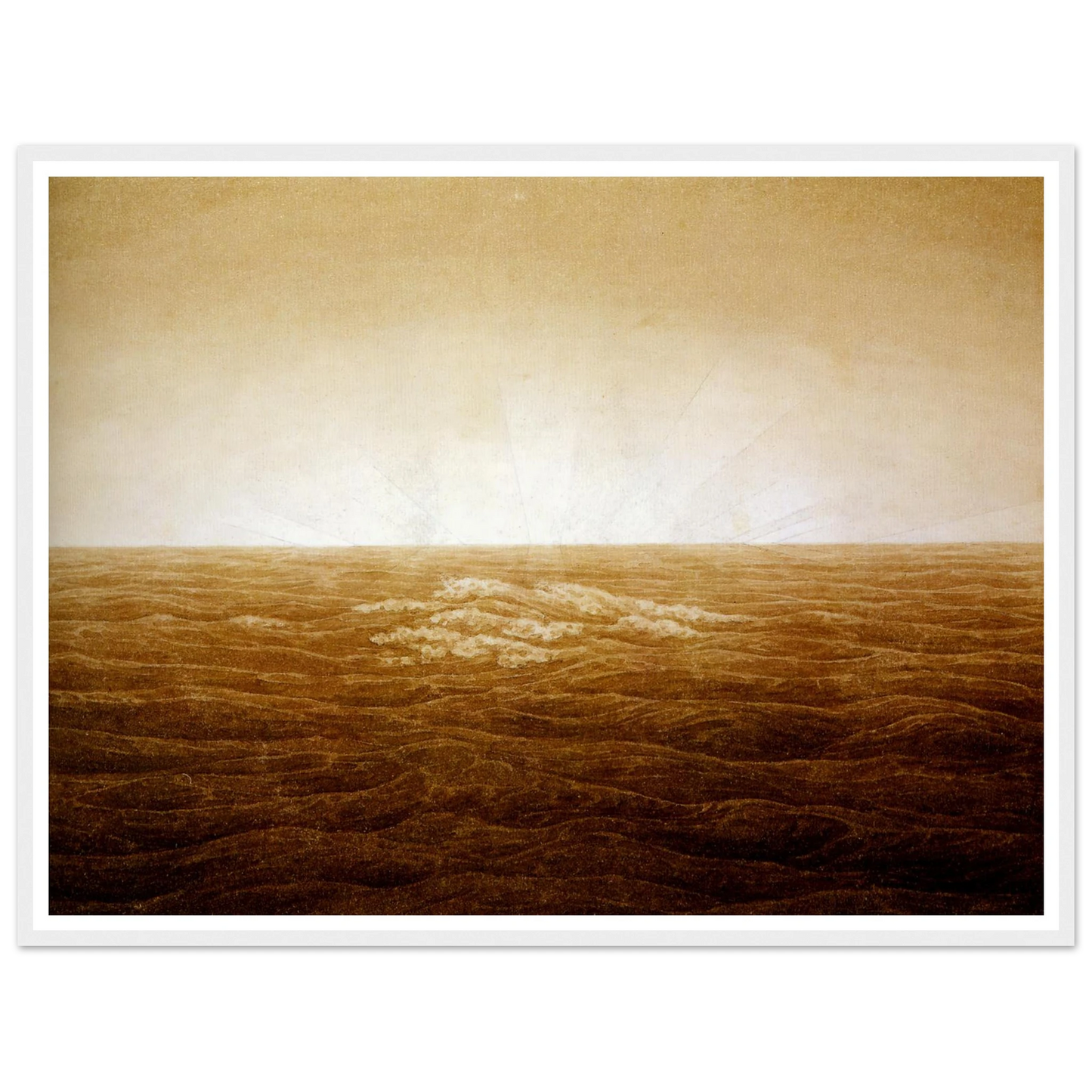 Mer au lever du soleil sépia (1827) Art Print | Caspar David Friedrich - Framed Poster - 30x40 cm / 12x16″ - Black frame