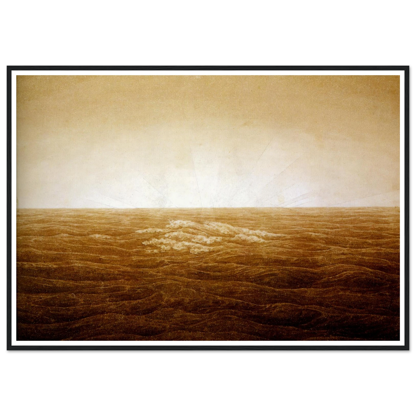 Mer au lever du soleil sépia (1827) Art Print | Caspar David Friedrich - Framed Poster - 30x40 cm / 12x16″ - Black frame