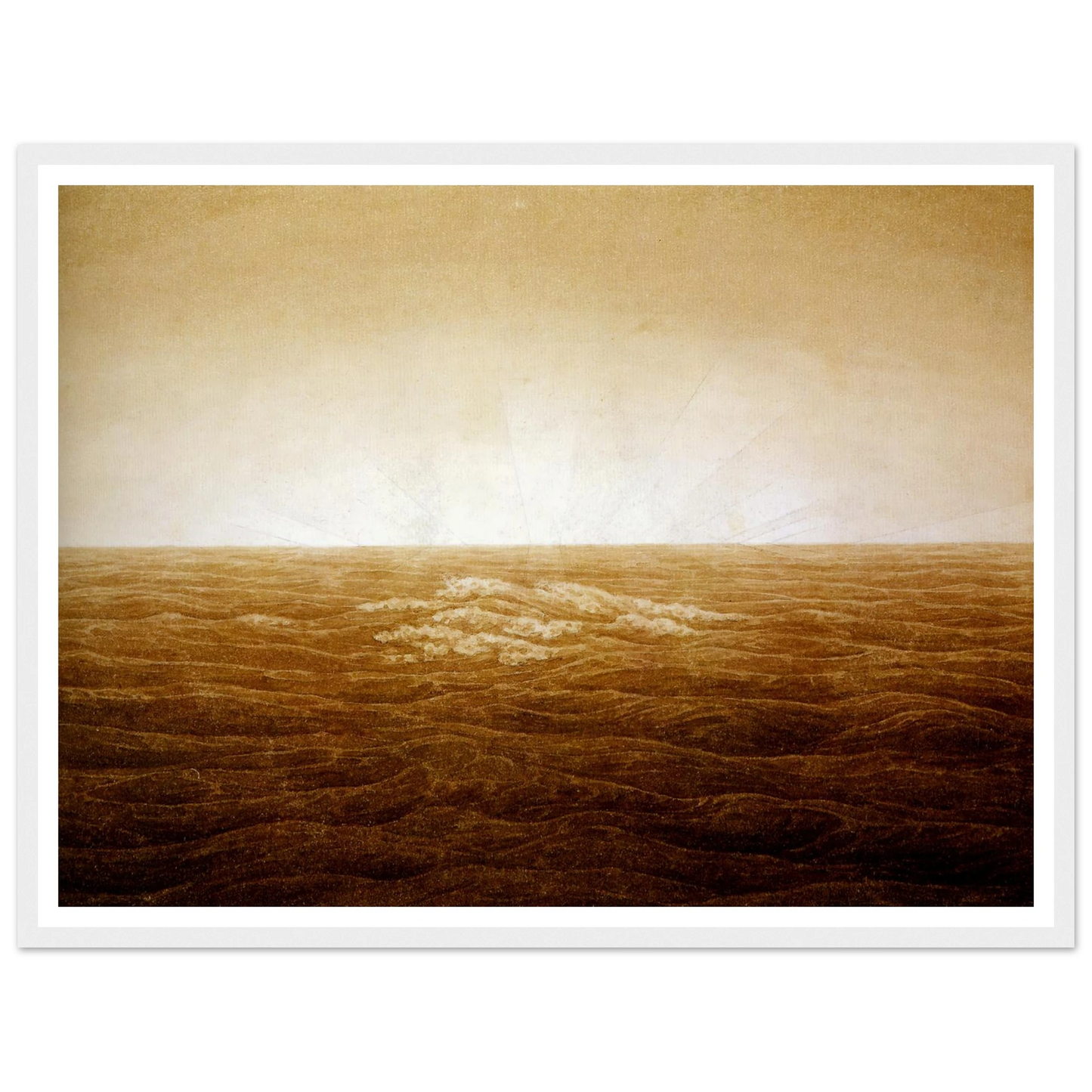 Mer au lever du soleil sépia (1827) Art Print | Caspar David Friedrich - Framed Poster - 30x40 cm / 12x16″ - Black frame