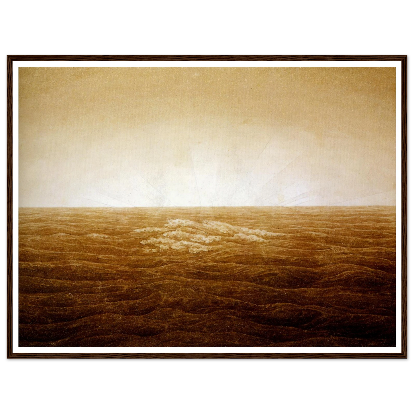 Mer au lever du soleil sépia (1827) Art Print | Caspar David Friedrich - Framed Poster - 30x40 cm / 12x16″ - Black frame