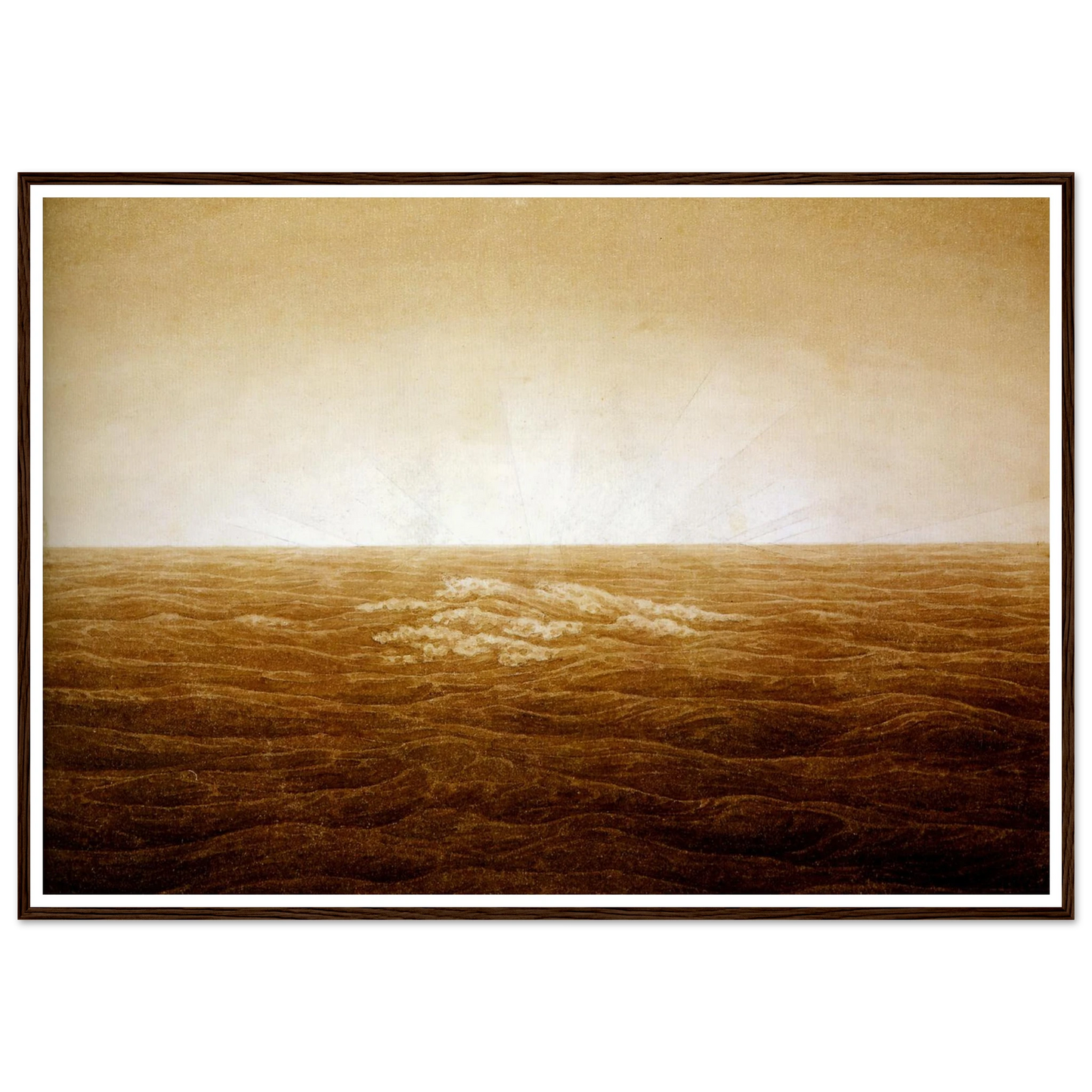 Mer au lever du soleil sépia (1827) Art Print | Caspar David Friedrich - Framed Poster - 30x40 cm / 12x16″ - Black frame
