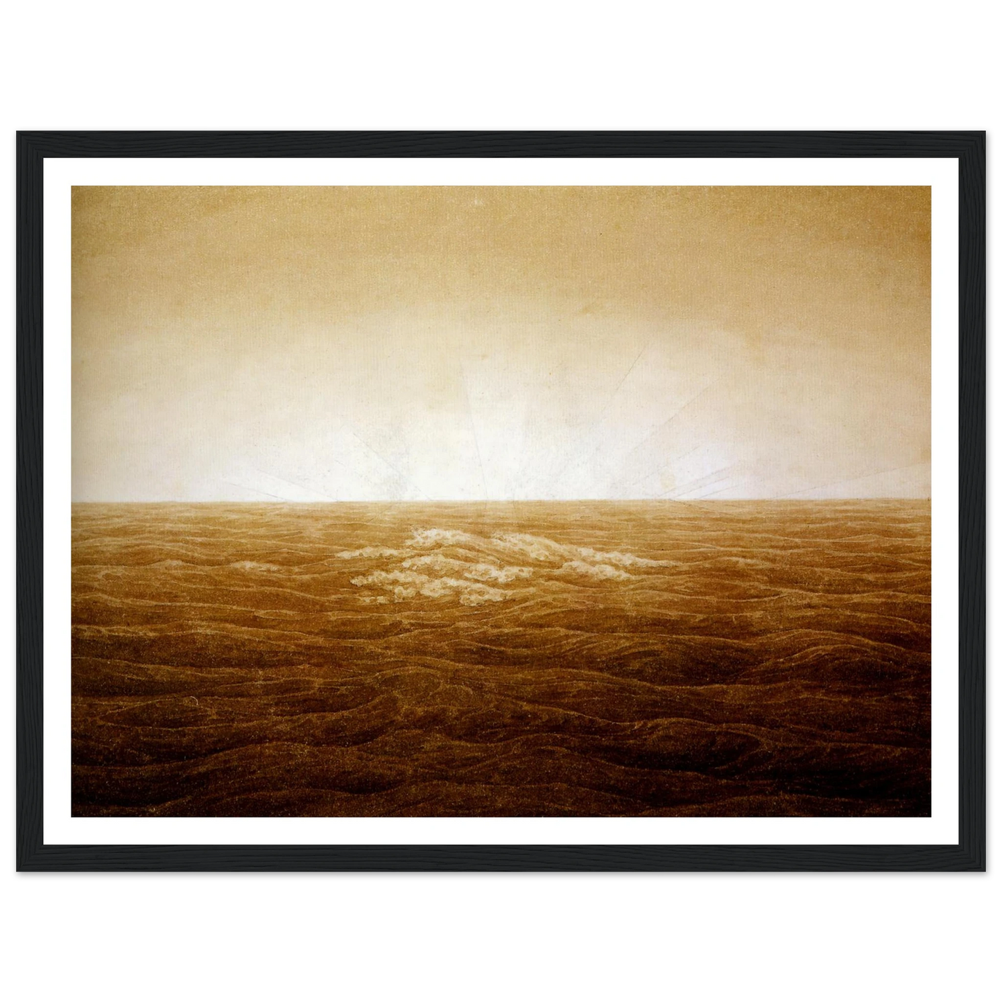 Mer au lever du soleil sépia (1827) Art Print | Caspar David Friedrich - Framed Poster - 30x40 cm / 12x16″ - Black frame