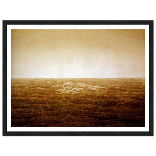 Mer au lever du soleil sépia (1827) Art Print | Caspar David Friedrich - Framed Poster - 30x40 cm / 12x16″ - Black frame