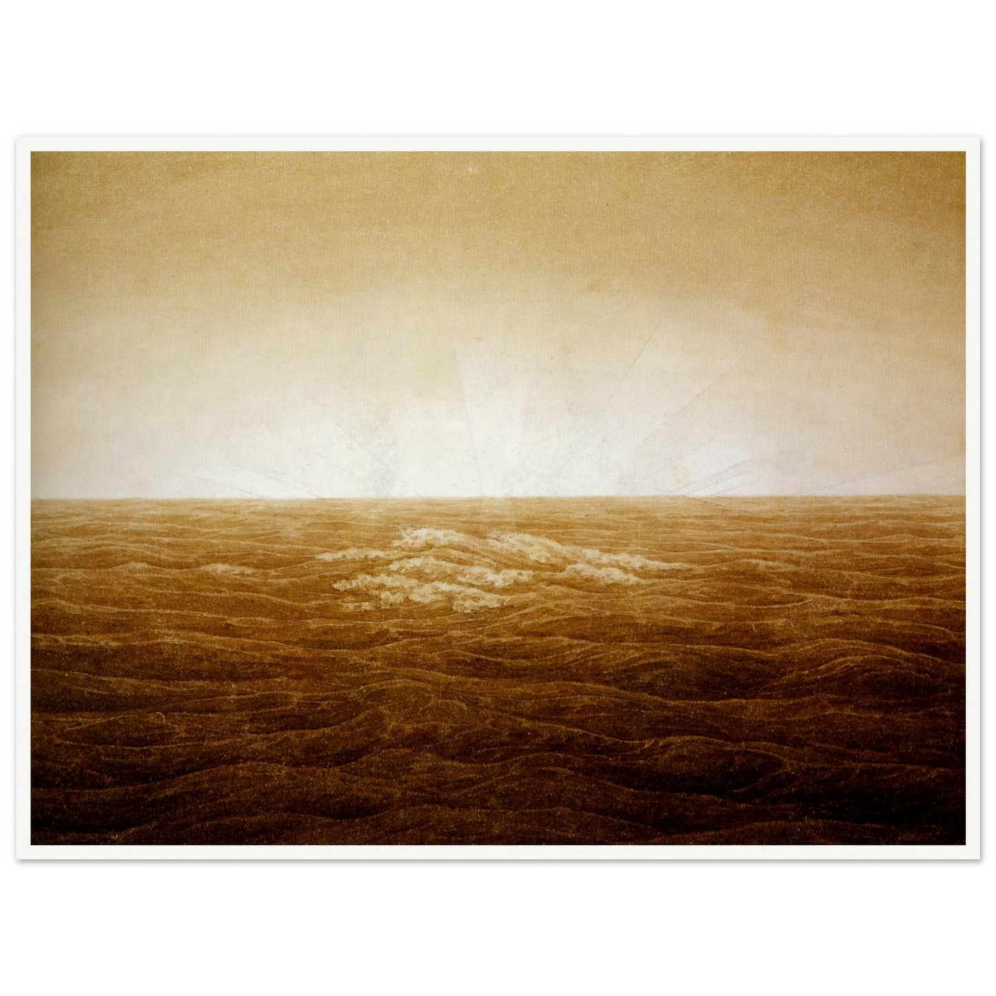 Mer au lever du soleil sépia (1827) Art Print | Caspar David Friedrich - Framed Poster - 30x40 cm / 12x16″ - Black frame
