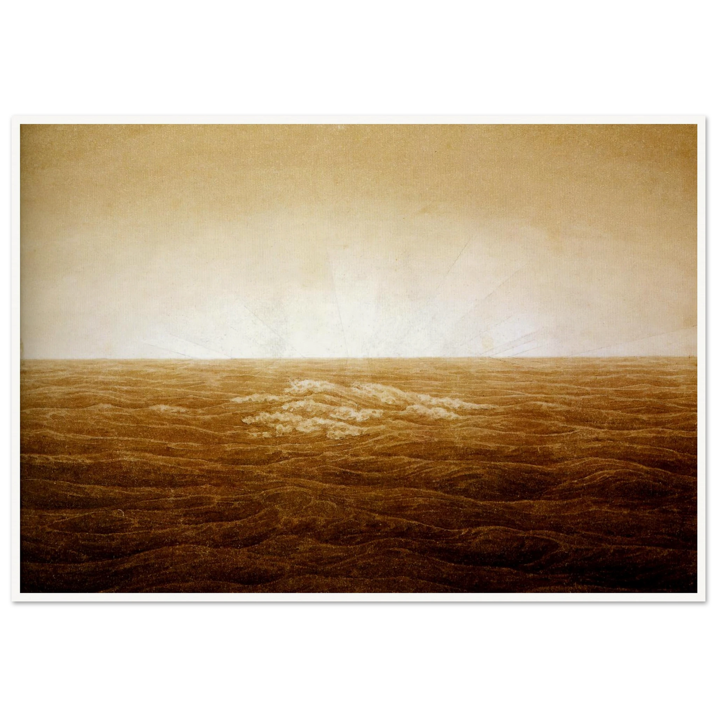 Mer au lever du soleil sépia (1827) Art Print | Caspar David Friedrich - Framed Poster - 30x40 cm / 12x16″ - Black frame