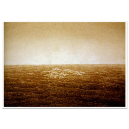 Mer au lever du soleil sépia (1827) Art Print | Caspar David Friedrich - Framed Poster - 30x40 cm / 12x16″ - Black frame