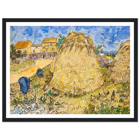 Meules de blé (1888) Art Print | Vincent van Gogh - Framed Poster - 30x40 cm / 12x16″ - Black frame