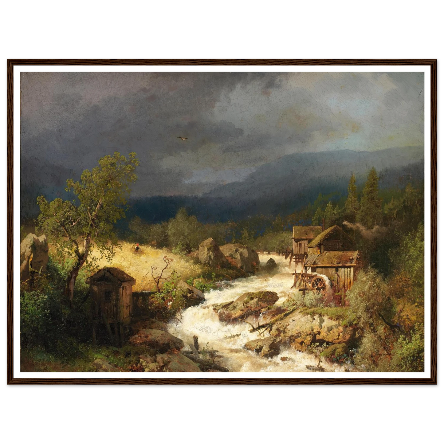 Mill on a Torrent (1871) Art Print | Hermann Ottomar Herzog - Framed Poster - 30x40 cm / 12x16″ - Black frame