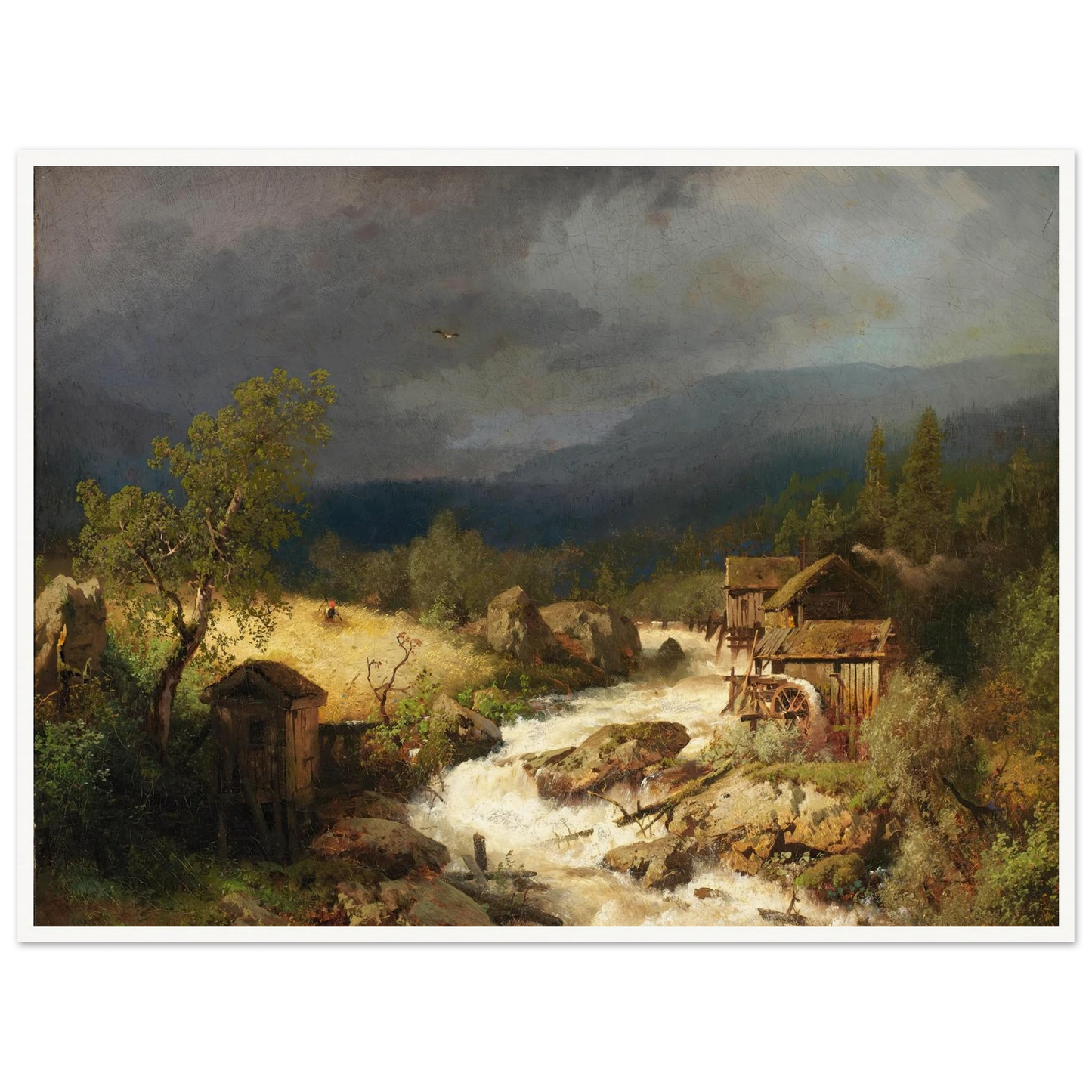 Mill on a Torrent (1871) Art Print | Hermann Ottomar Herzog - Framed Poster - 30x40 cm / 12x16″ - Black frame