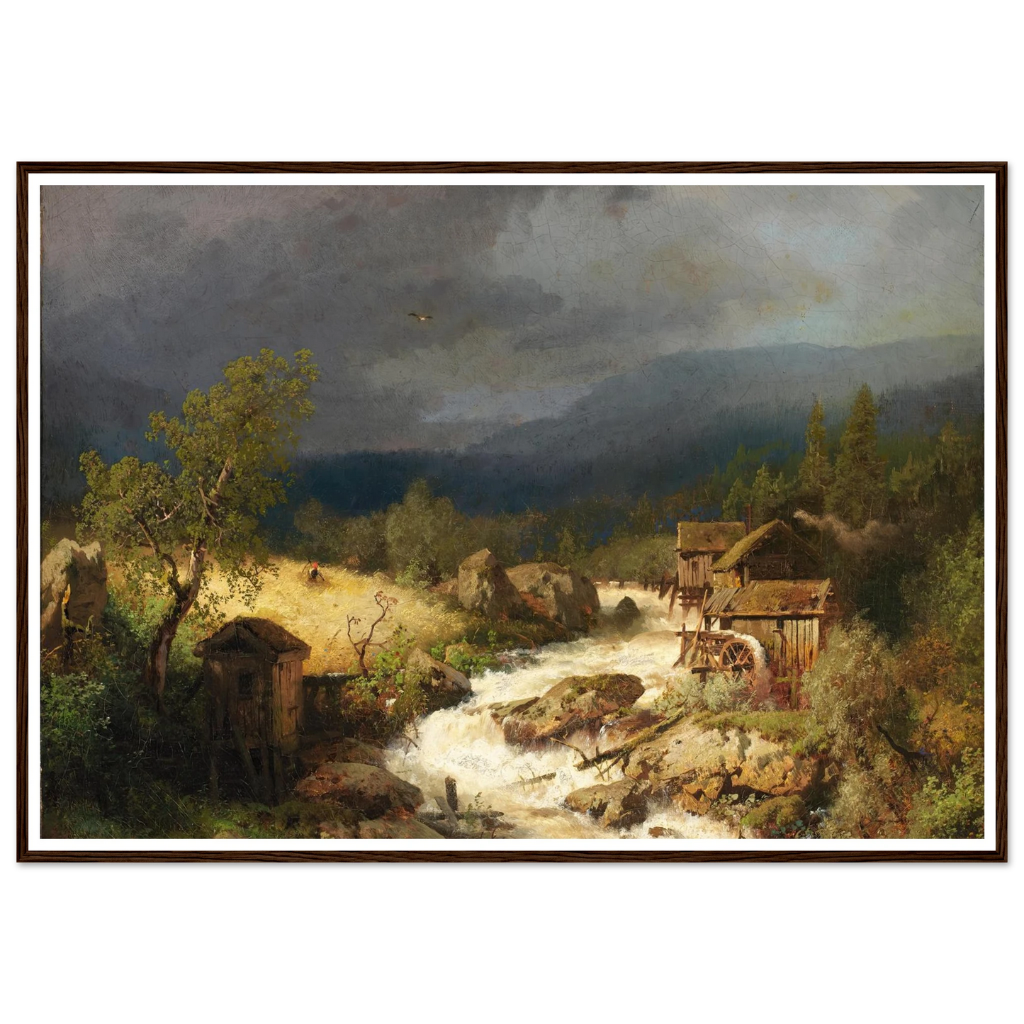 Mill on a Torrent (1871) Art Print | Hermann Ottomar Herzog - Framed Poster - 30x40 cm / 12x16″ - Black frame