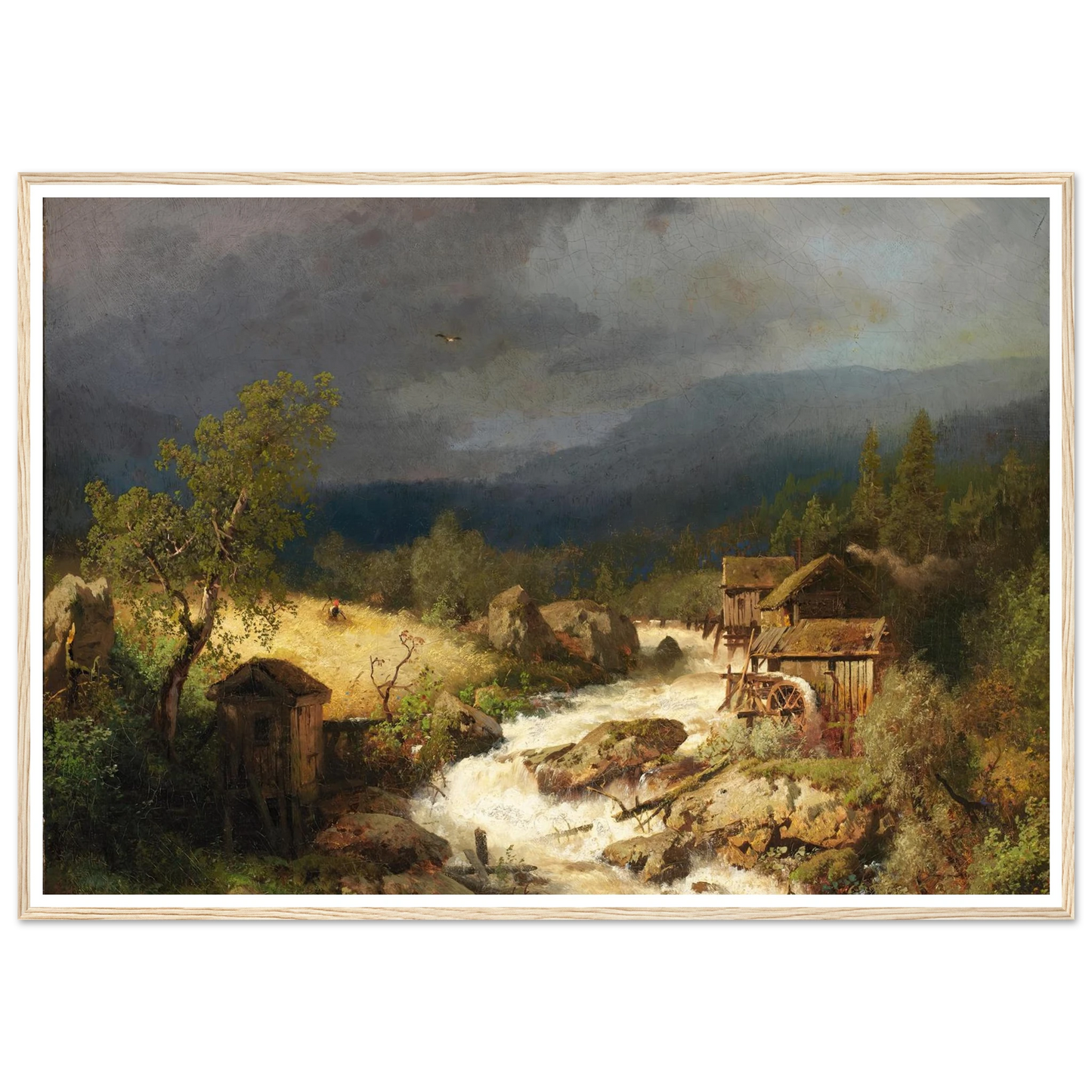 Mill on a Torrent (1871) Art Print | Hermann Ottomar Herzog - Framed Poster - 30x40 cm / 12x16″ - Black frame