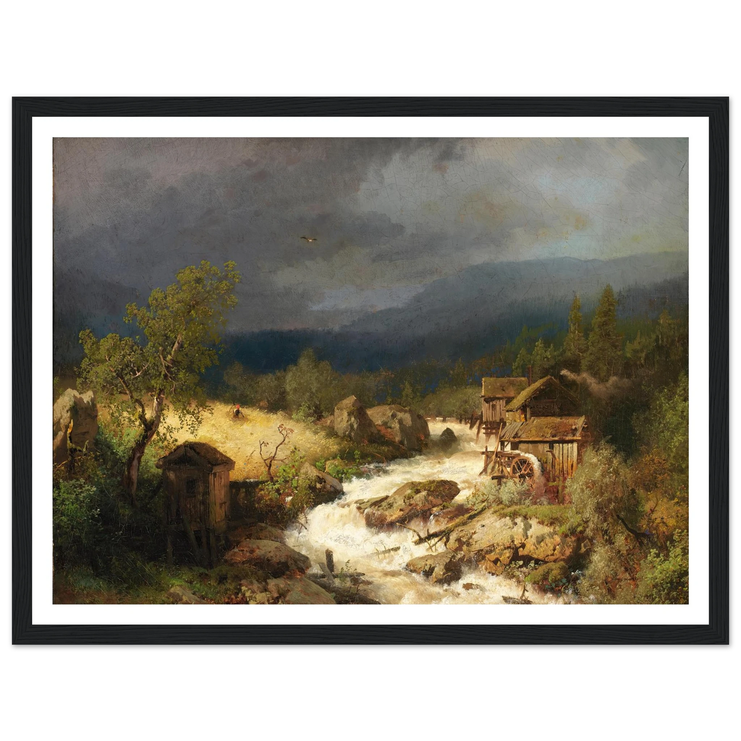 Mill on a Torrent (1871) Art Print | Hermann Ottomar Herzog - Framed Poster - 30x40 cm / 12x16″ - Black frame