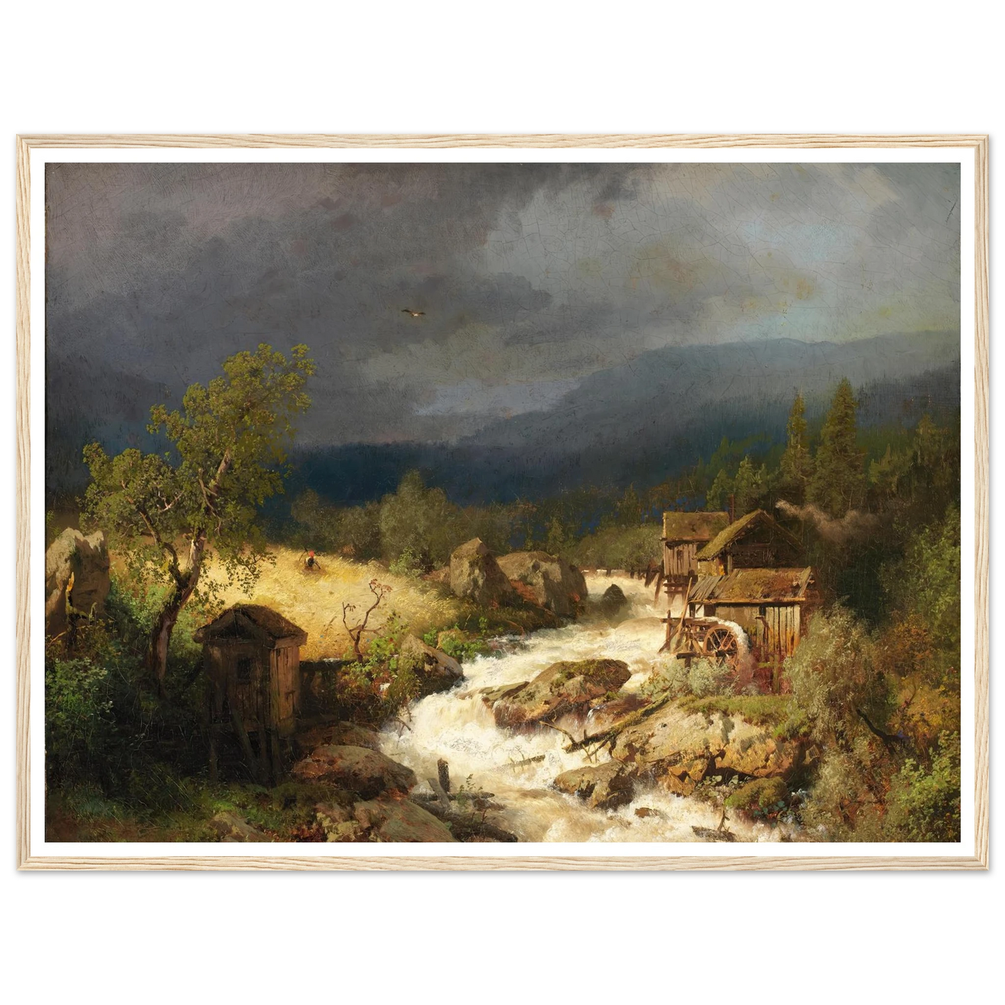 Mill on a Torrent (1871) Art Print | Hermann Ottomar Herzog - Framed Poster - 30x40 cm / 12x16″ - Black frame
