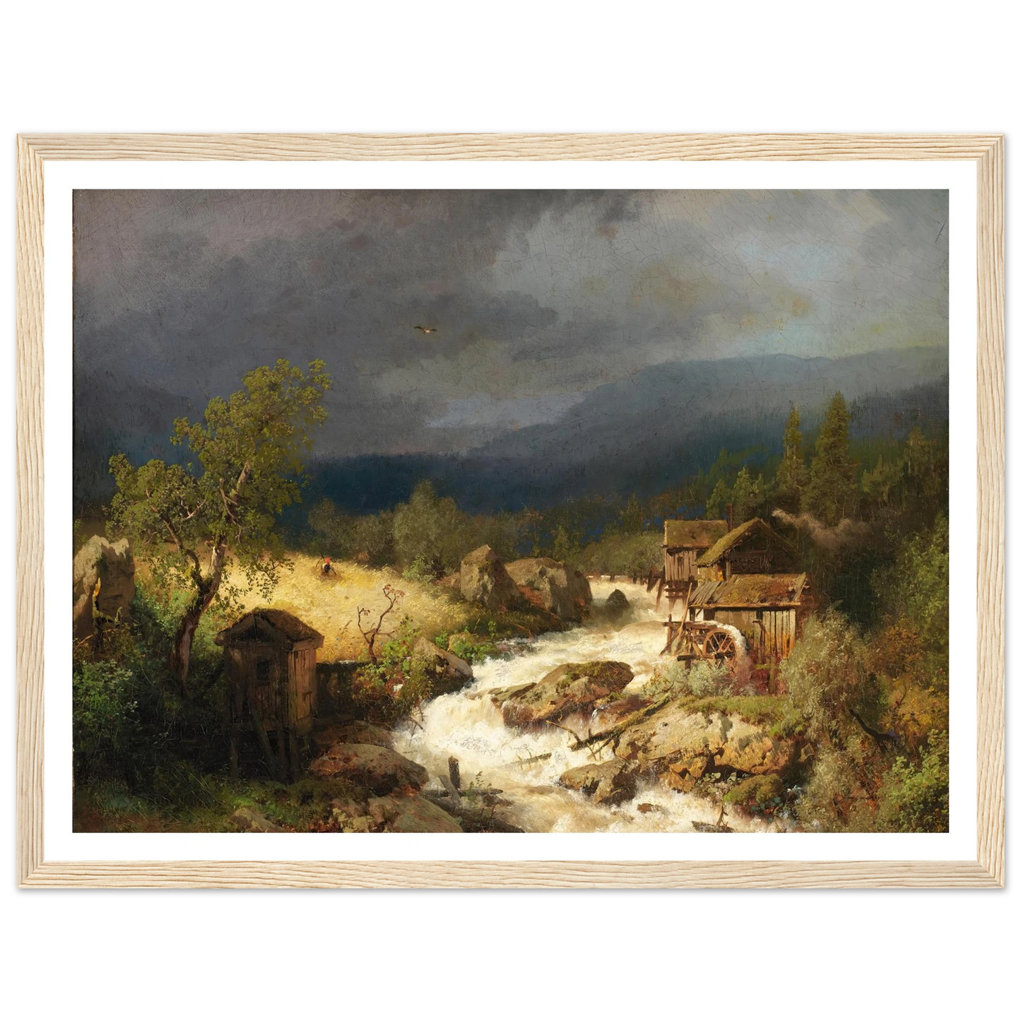 Mill on a Torrent (1871) Art Print | Hermann Ottomar Herzog - Framed Poster - 30x40 cm / 12x16″ - Black frame