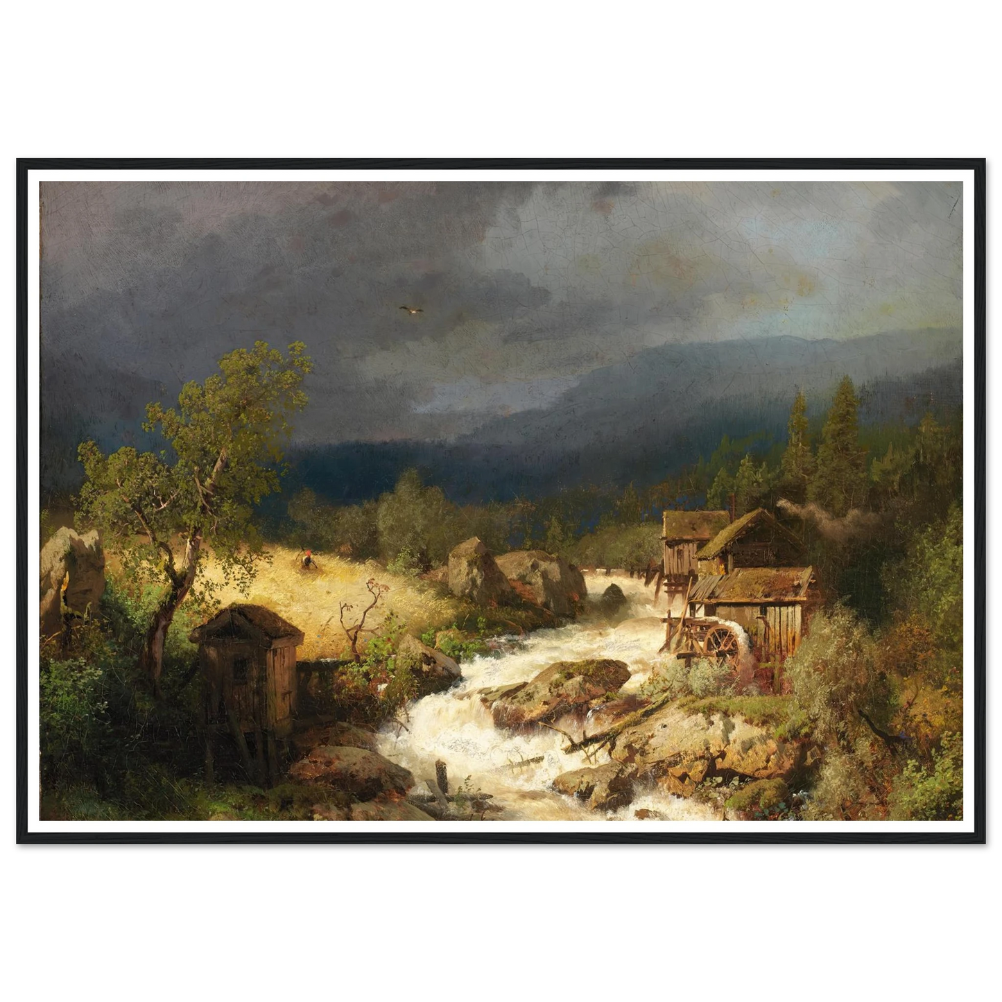 Mill on a Torrent (1871) Art Print | Hermann Ottomar Herzog - Framed Poster - 30x40 cm / 12x16″ - Black frame