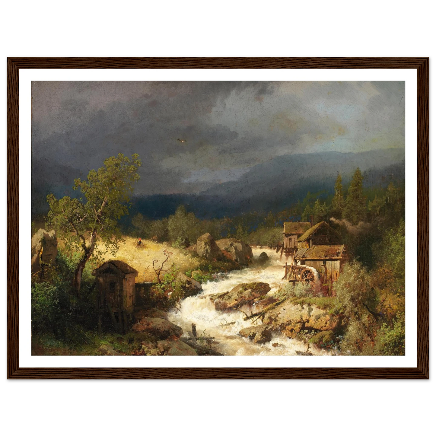 Mill on a Torrent (1871) Art Print | Hermann Ottomar Herzog - Framed Poster - 30x40 cm / 12x16″ - Black frame