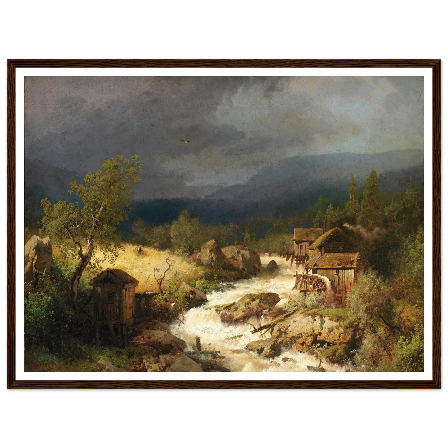 Mill on a Torrent (1871) Art Print | Hermann Ottomar Herzog - Framed Poster - 30x40 cm / 12x16″ - Black frame
