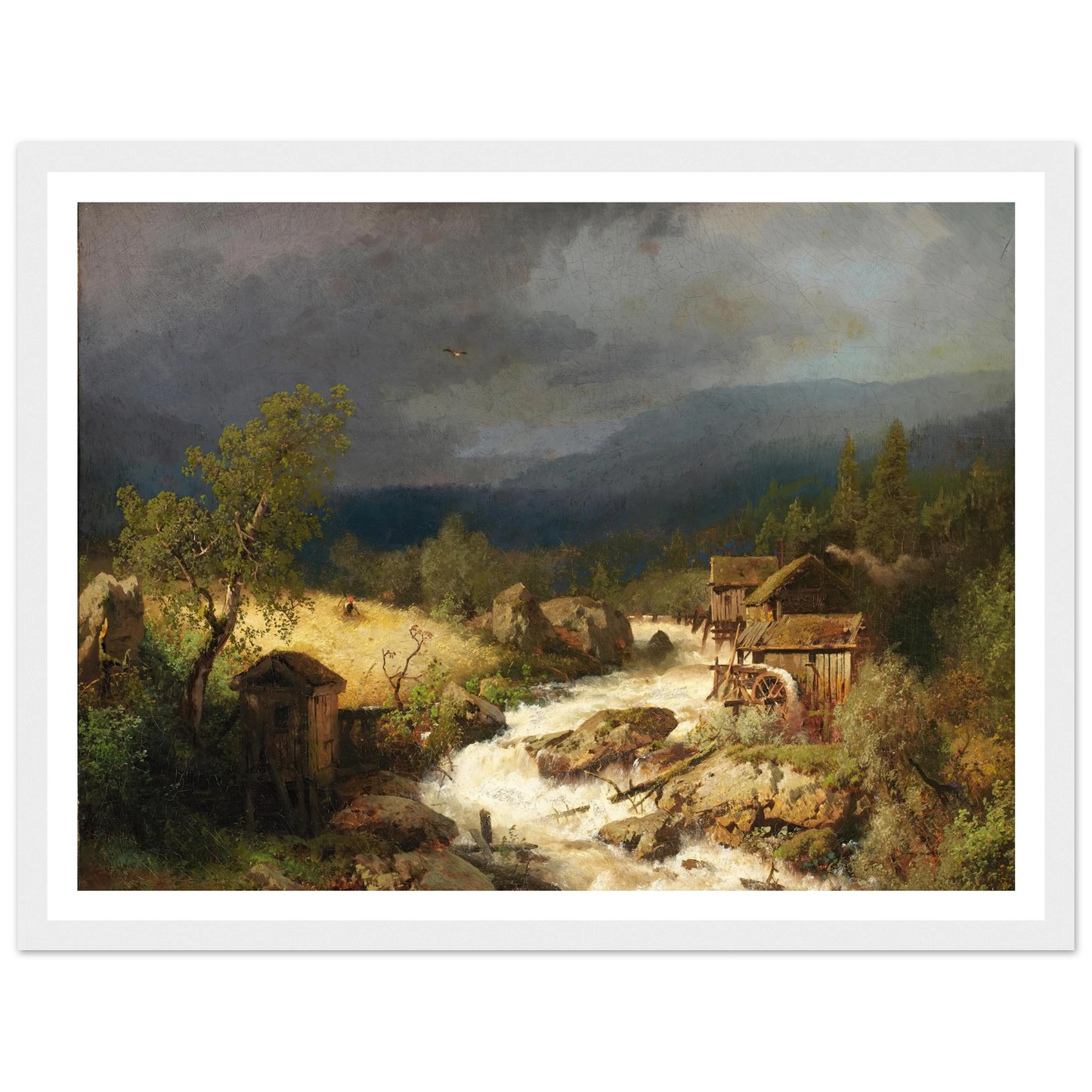 Mill on a Torrent (1871) Art Print | Hermann Ottomar Herzog - Framed Poster - 30x40 cm / 12x16″ - Black frame