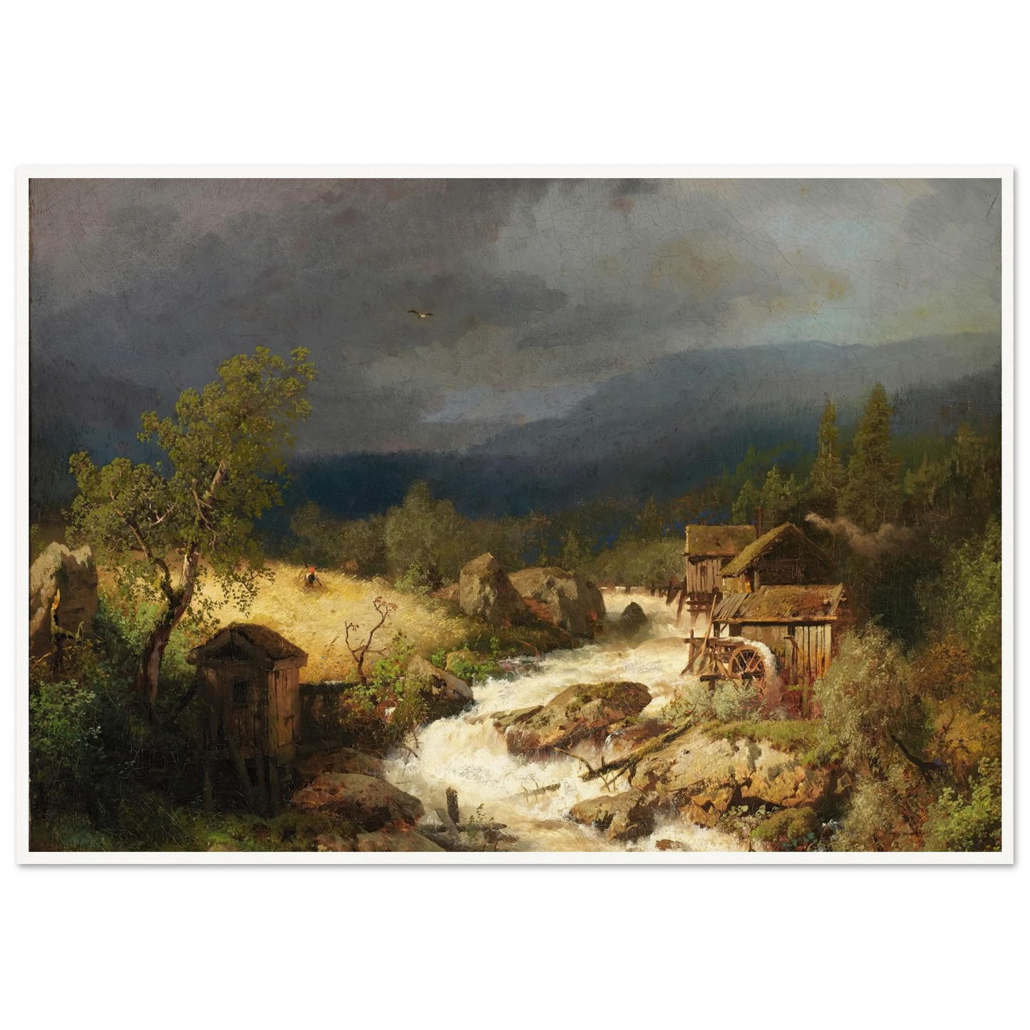 Mill on a Torrent (1871) Art Print | Hermann Ottomar Herzog - Framed Poster - 30x40 cm / 12x16″ - Black frame