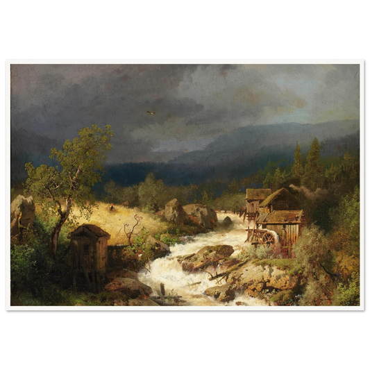 Mill on a Torrent (1871) Art Print | Hermann Ottomar Herzog - Framed Poster - 30x40 cm / 12x16″ - Black frame